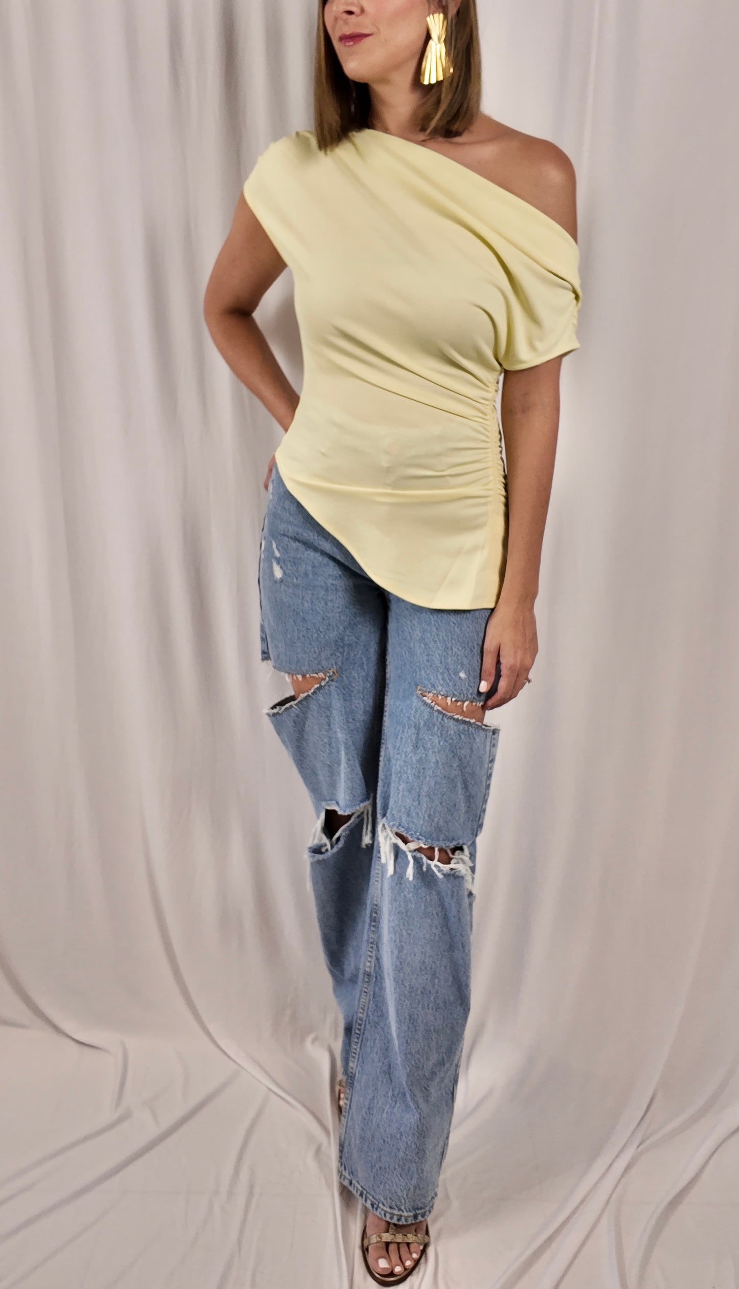 One Shoulder Ruched Top