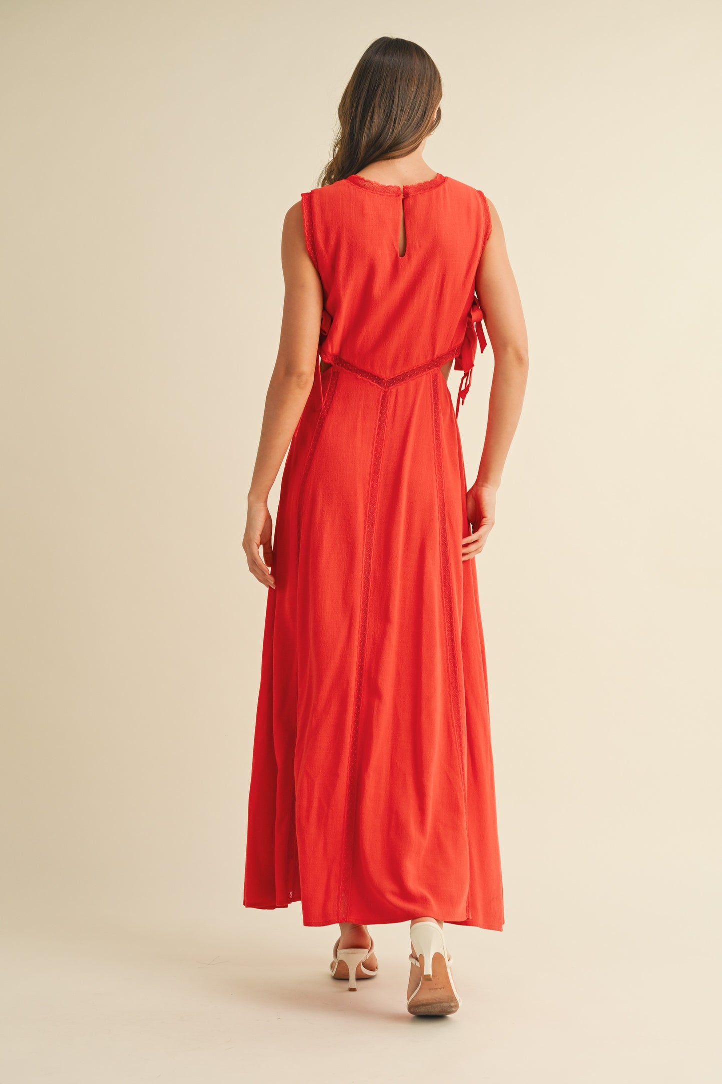 Cut-out Lace Trim Midi Dress