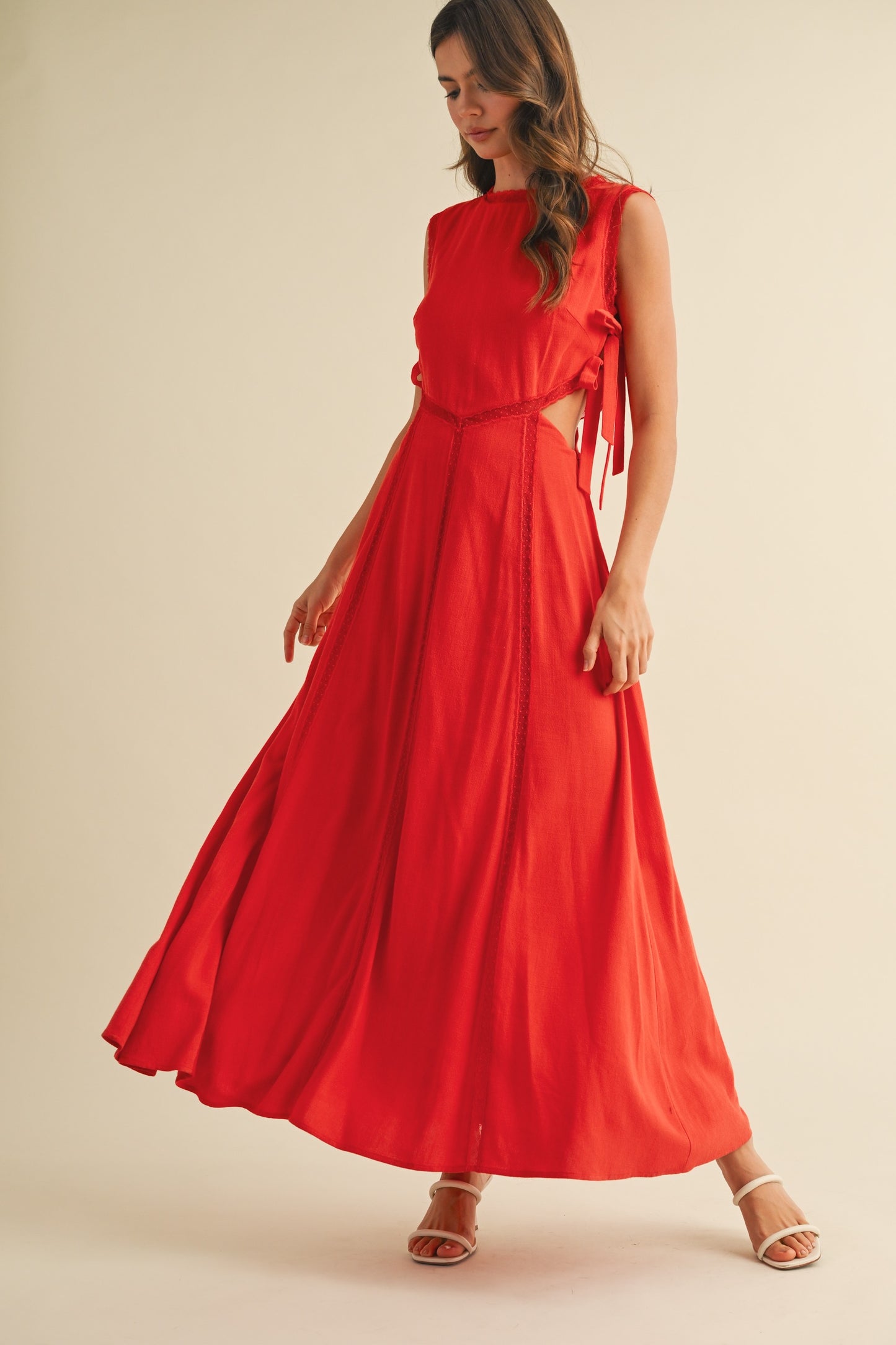 Cut-out Lace Trim Midi Dress