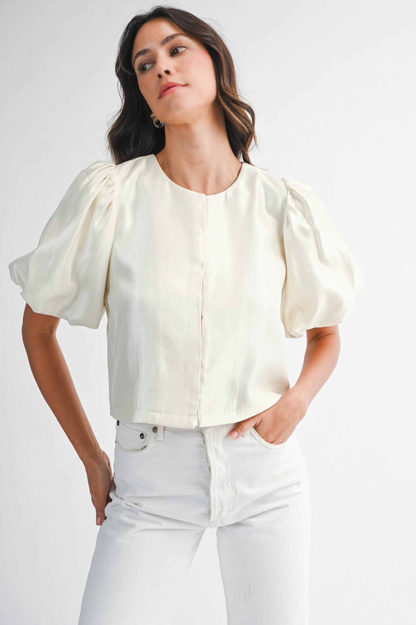 Satin Puff Sleeve Top
