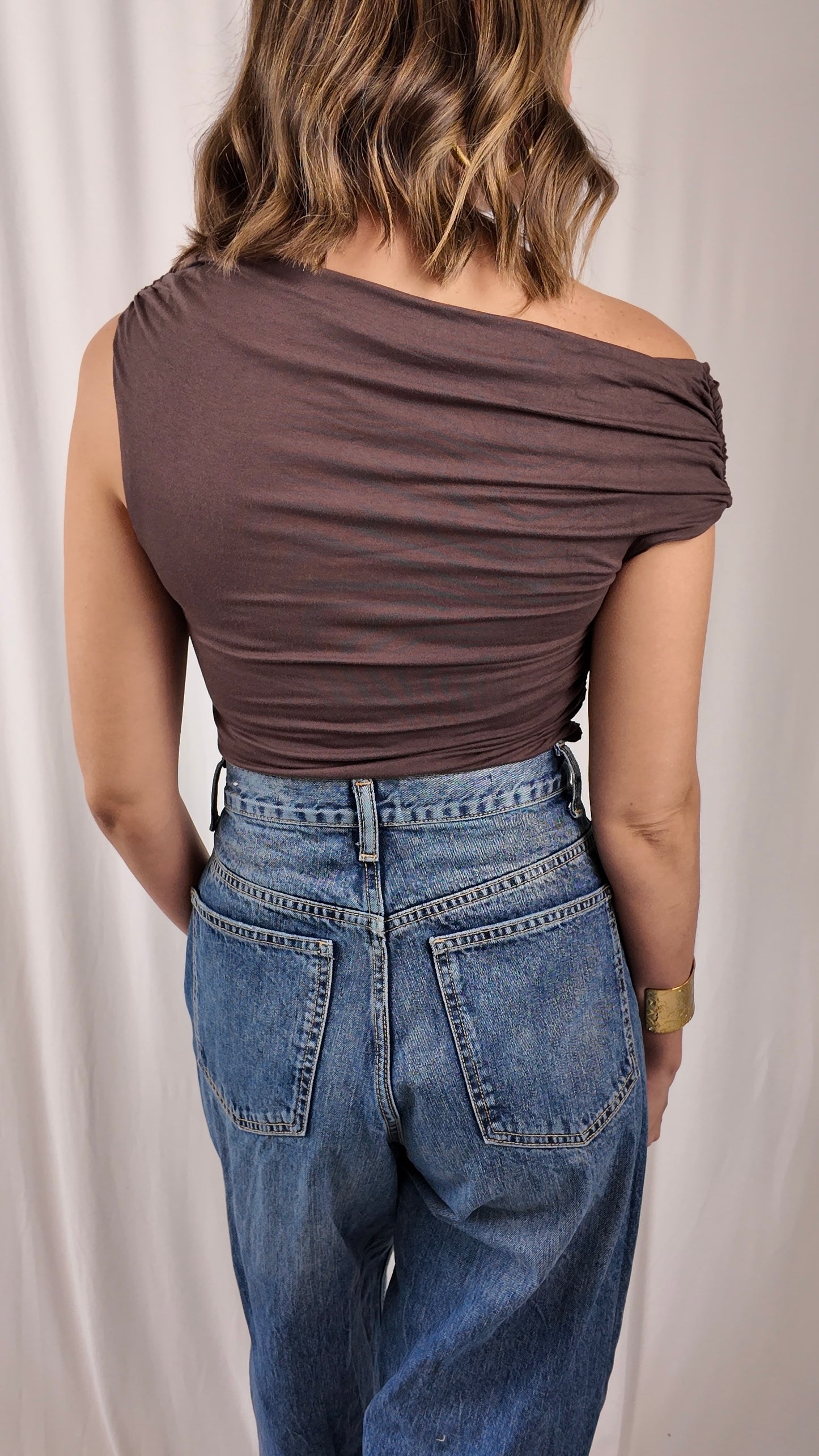 One Shoulder Brown Top
