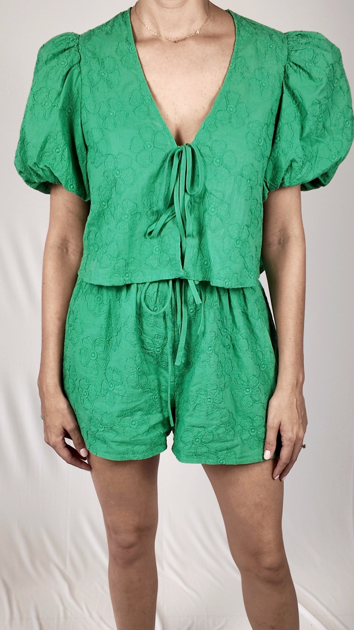 Floral Embroidered Green Set