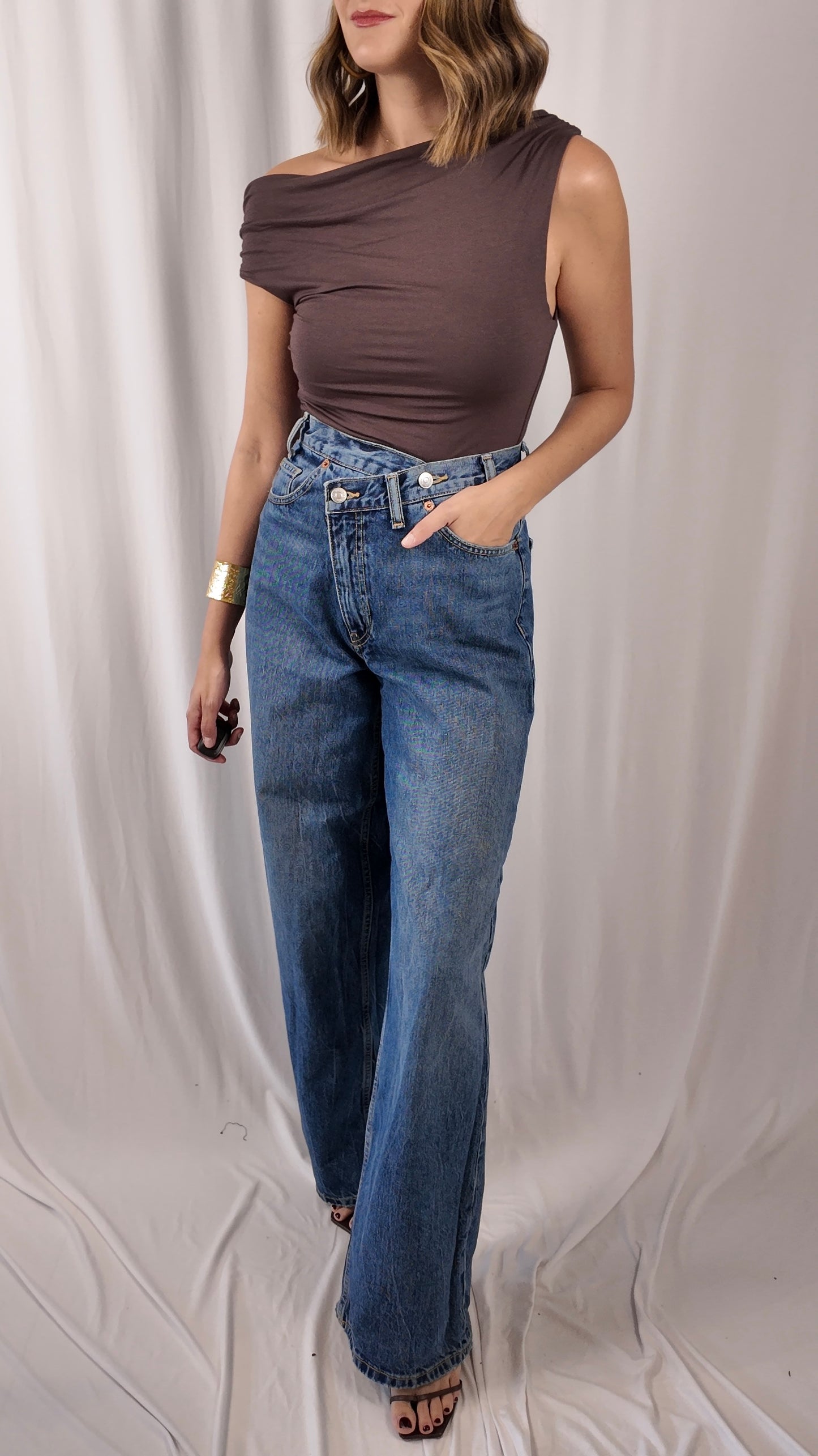 One Shoulder Brown Top