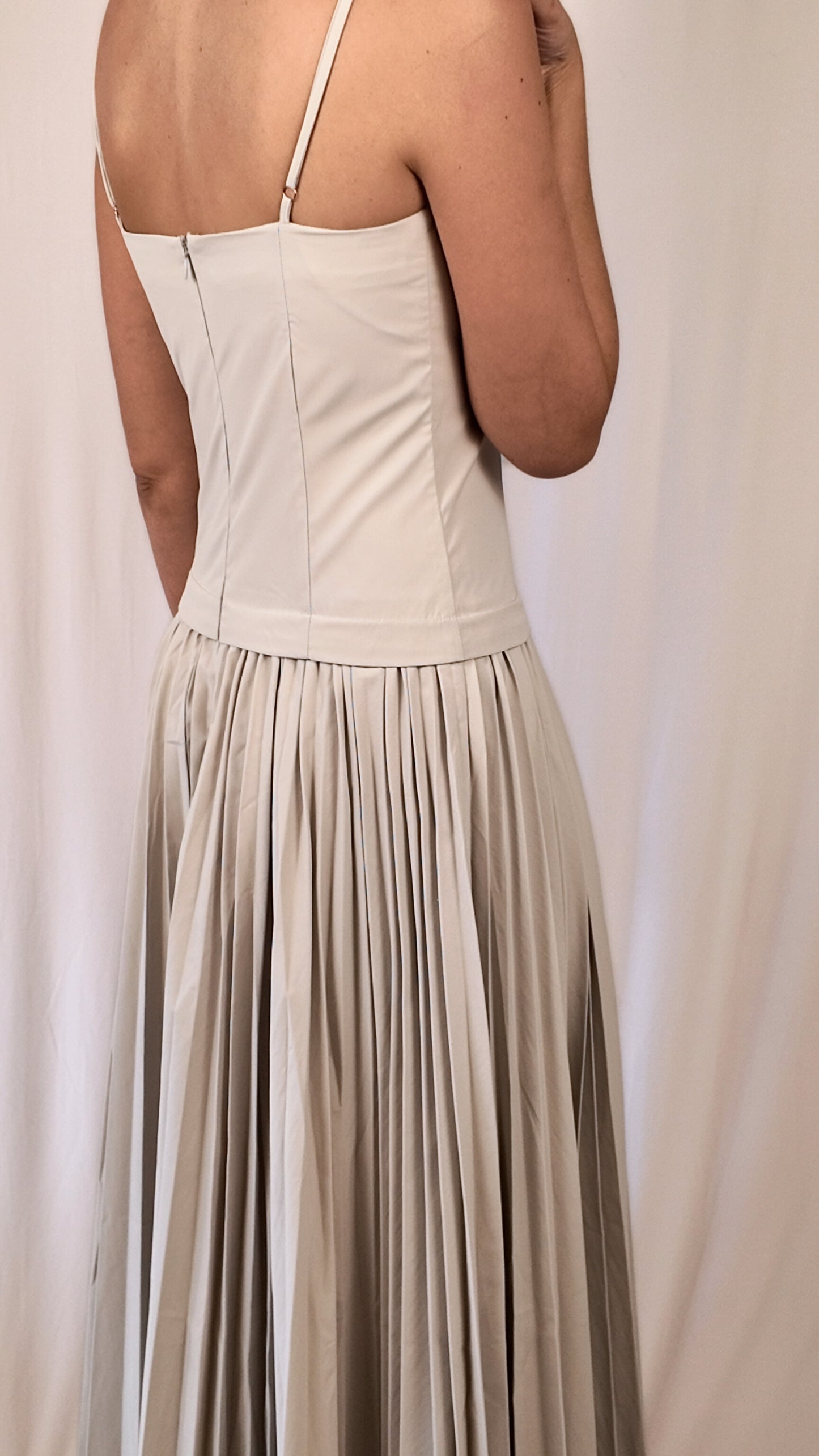 Gray Pleated Midi Dress