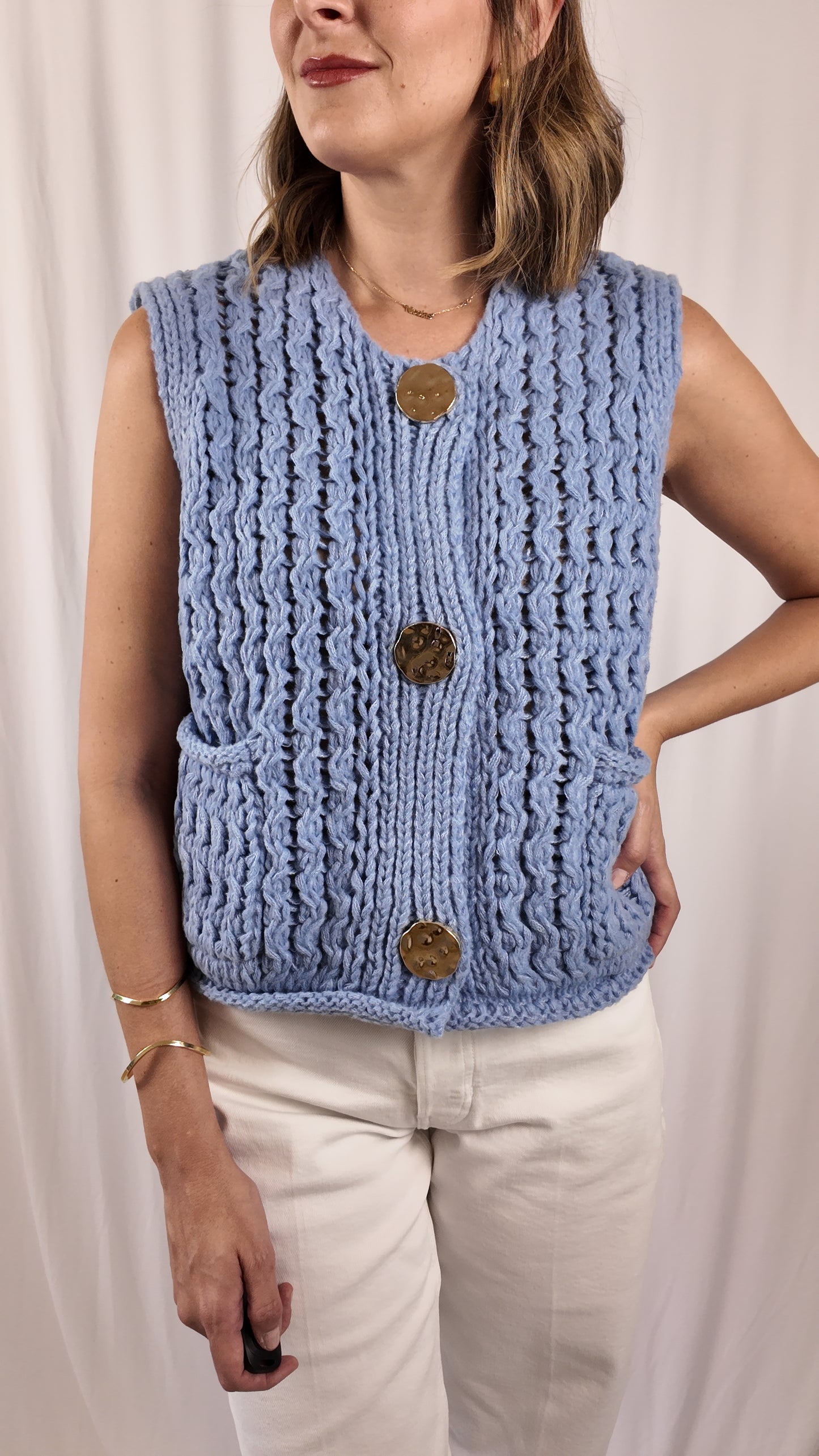 Knit Gold Button Down Vest