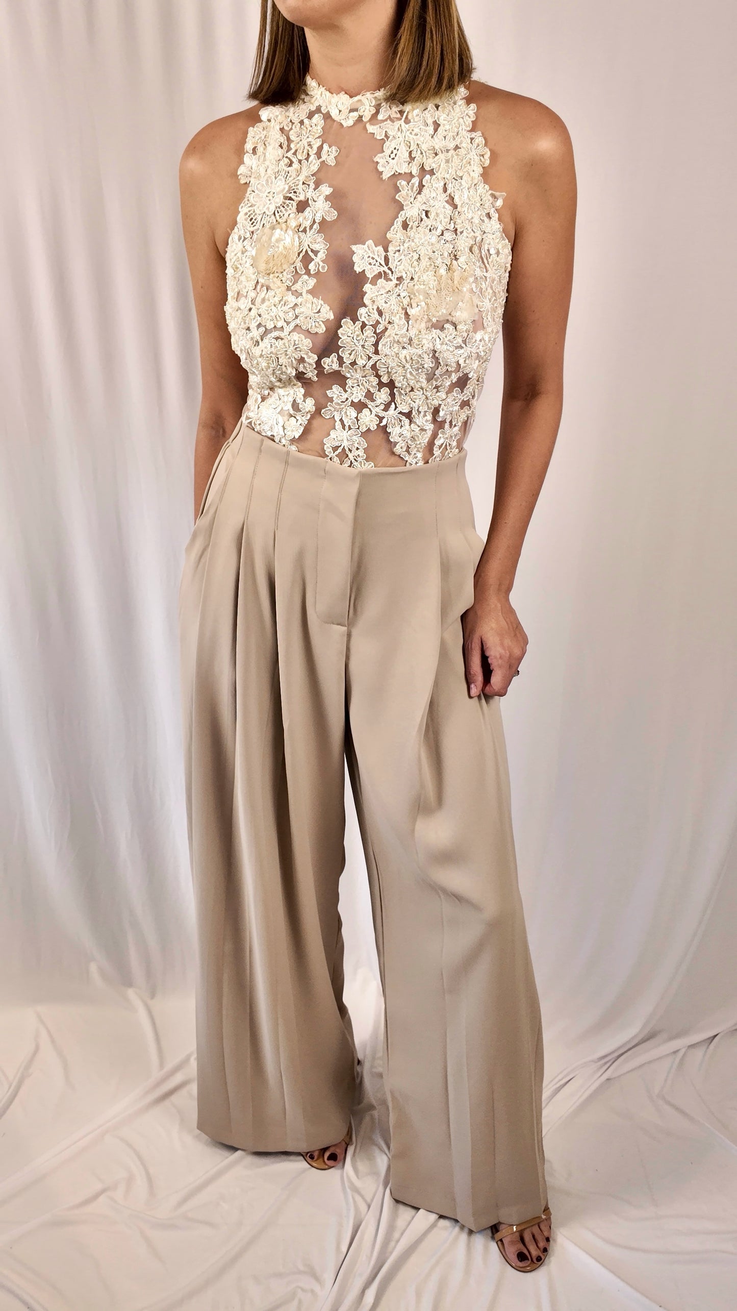 Stone Pleated Trousers