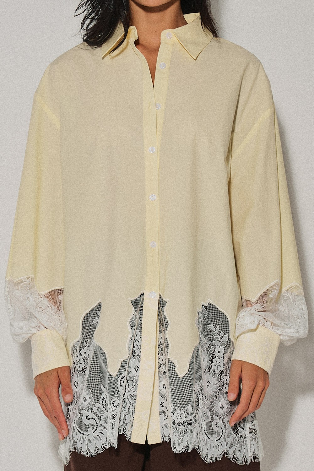 Blue Lace Trim Button Down Shirt