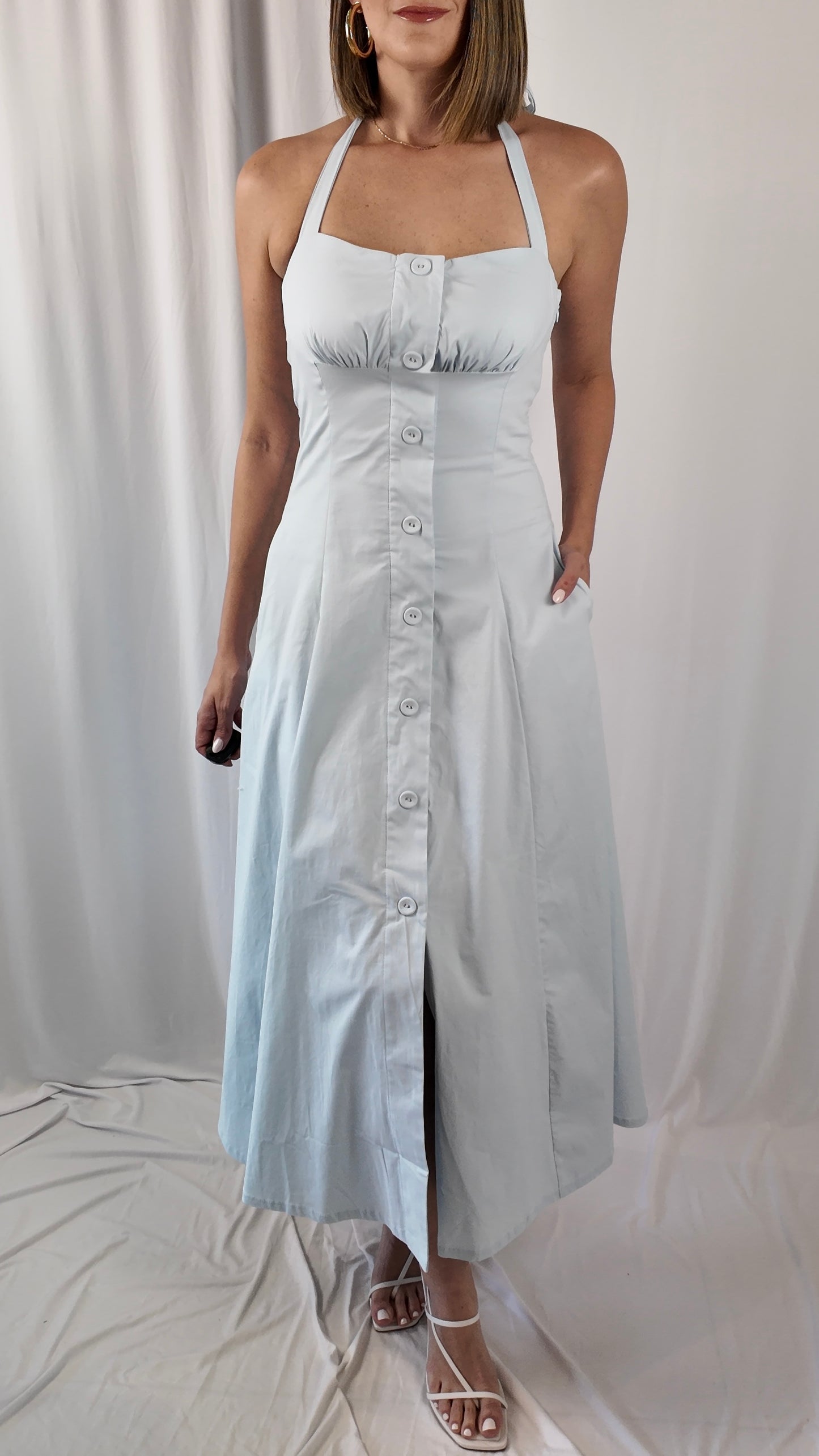 Button Down Halter Dress