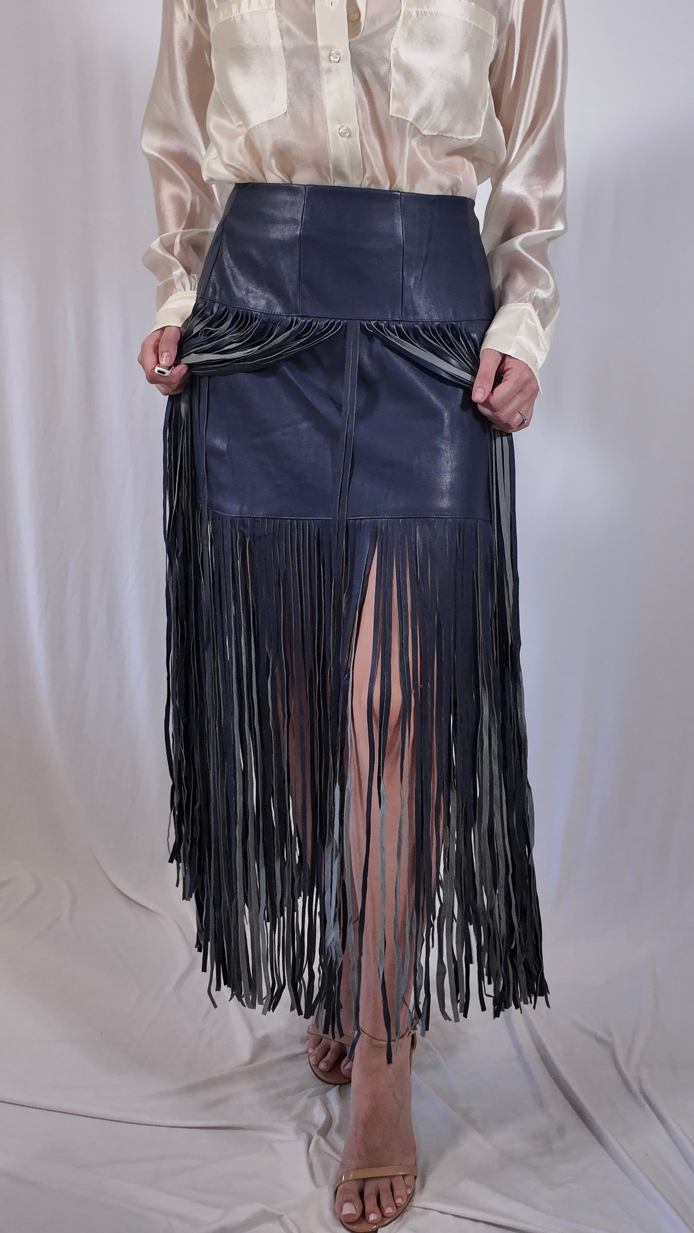 Fringe Faux Leather Skirt