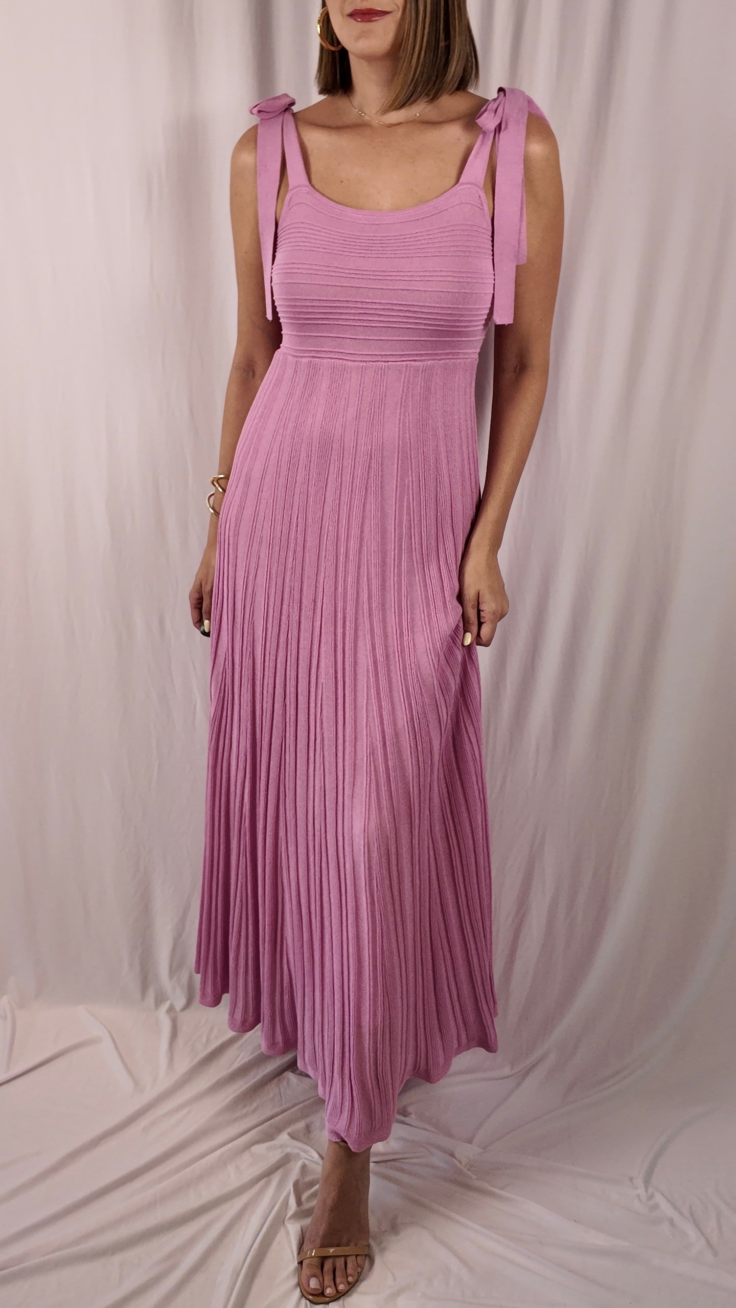 Pleated Knit Midi Dress