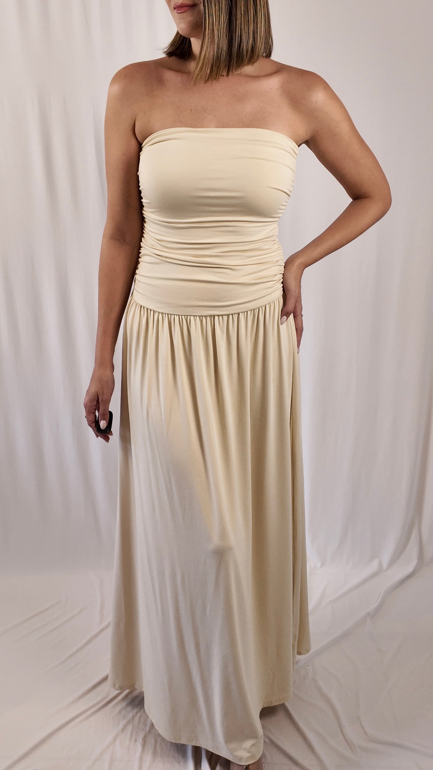 Strapless Ruched Maxi Dress