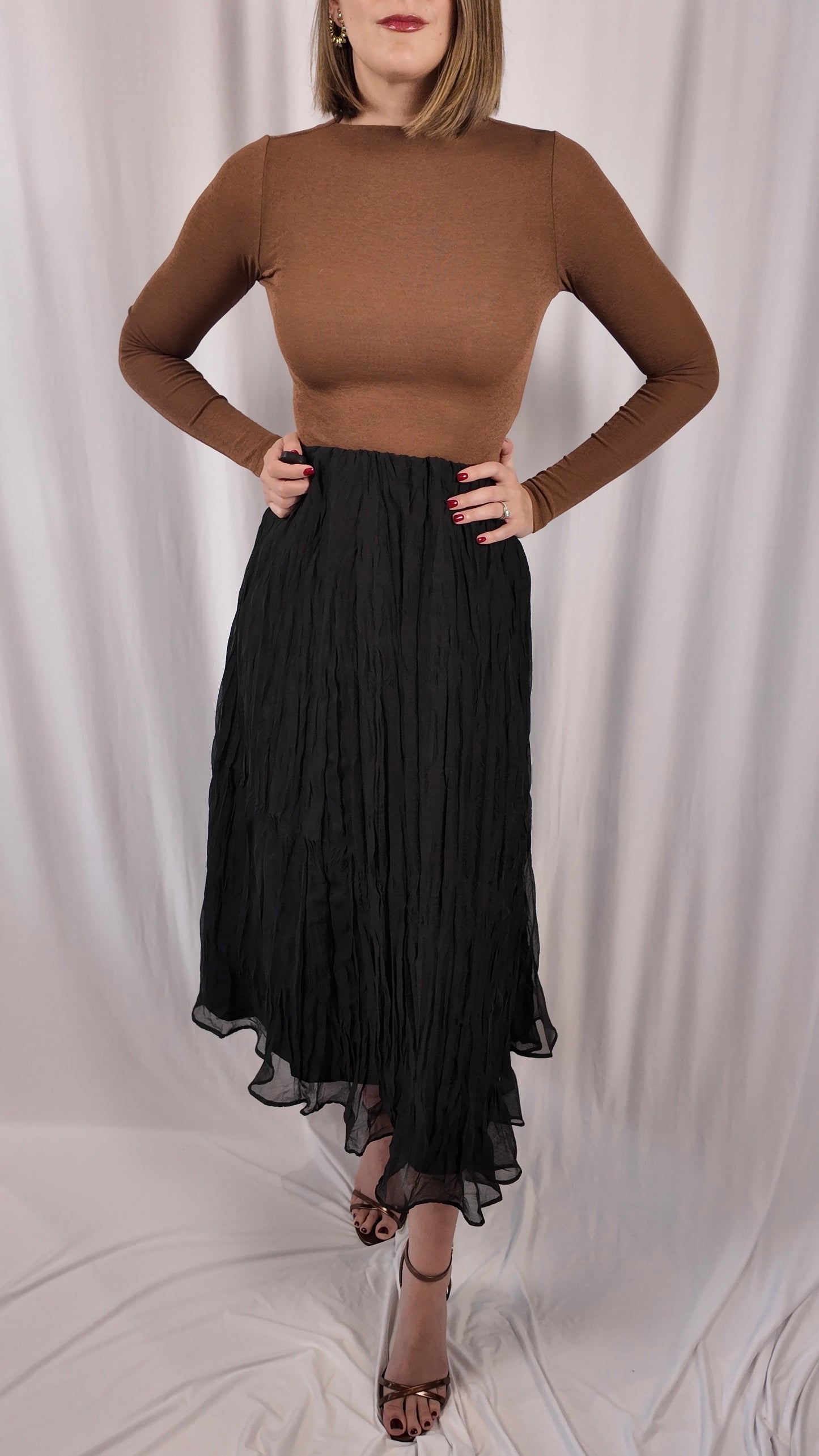 Crinckled Chiffon Midi Skirt