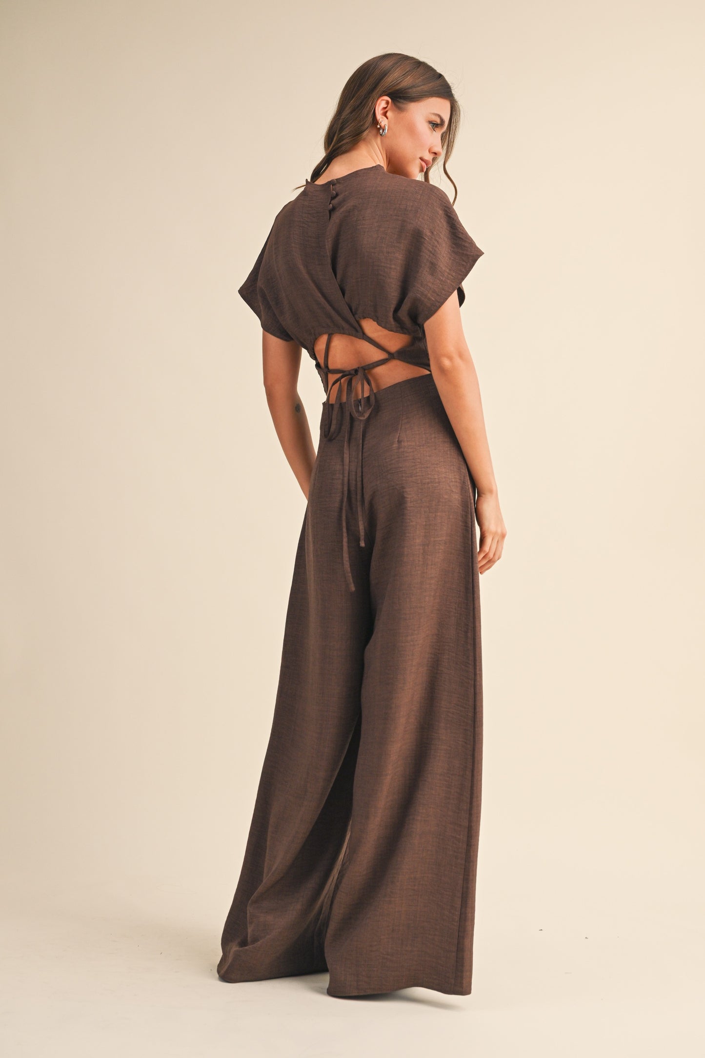 PRE ORDER Ruched Wide Leg Jumpsuit Cream (ETA JULY)