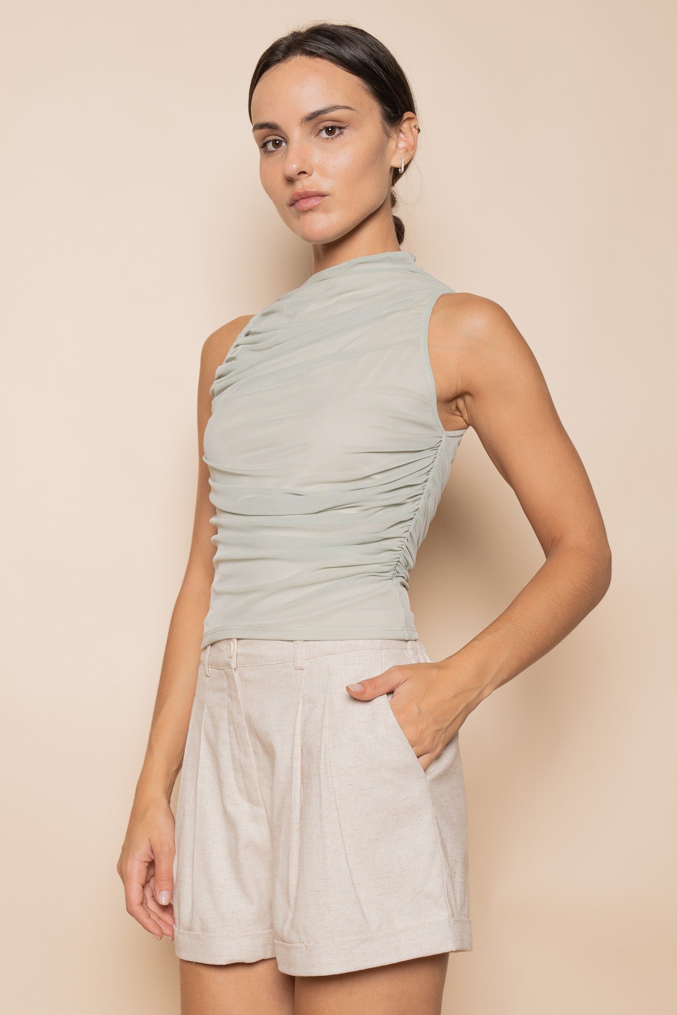 Ruched Mesh Tank Top