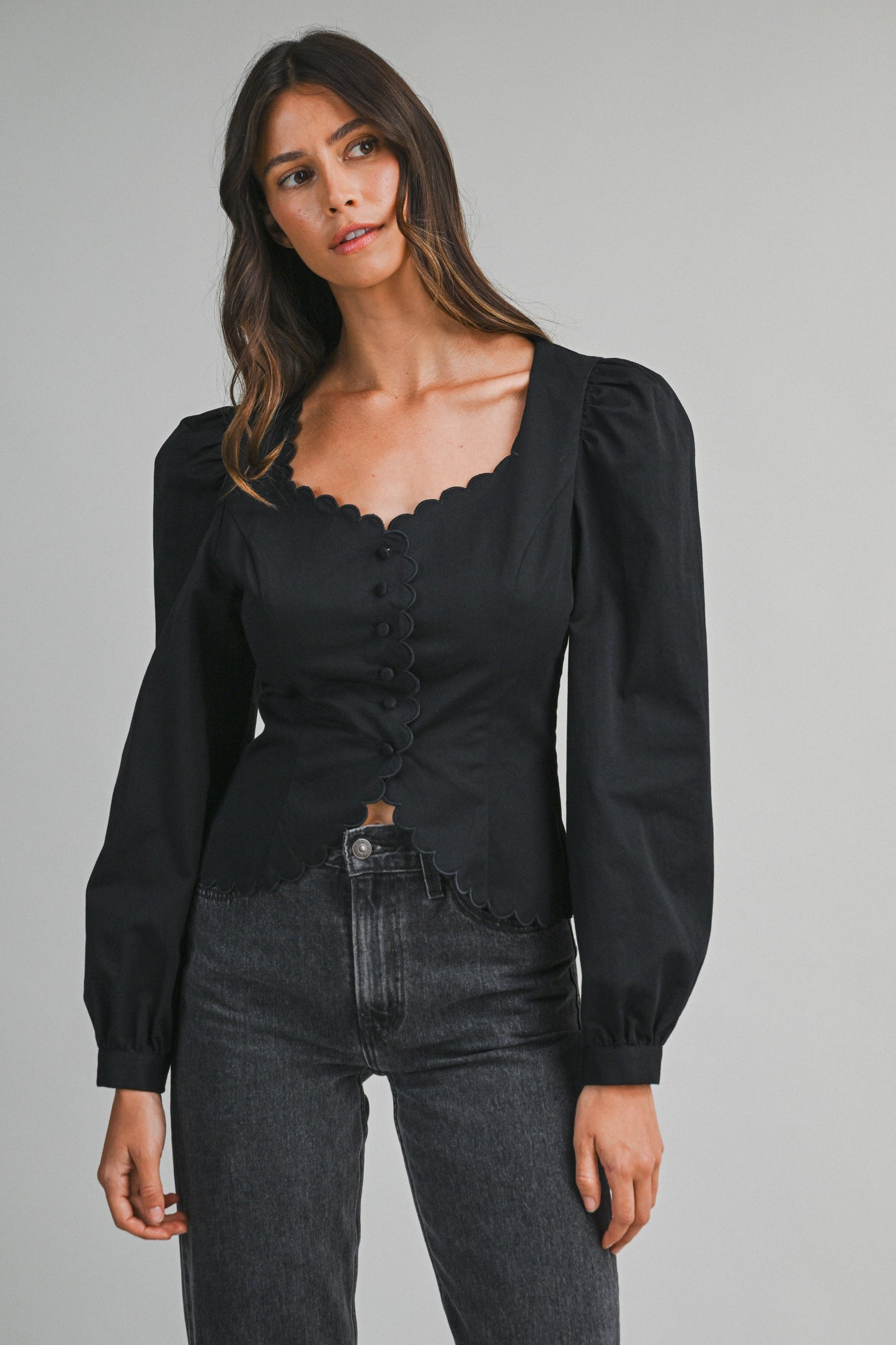 Black Scalloped Blouse