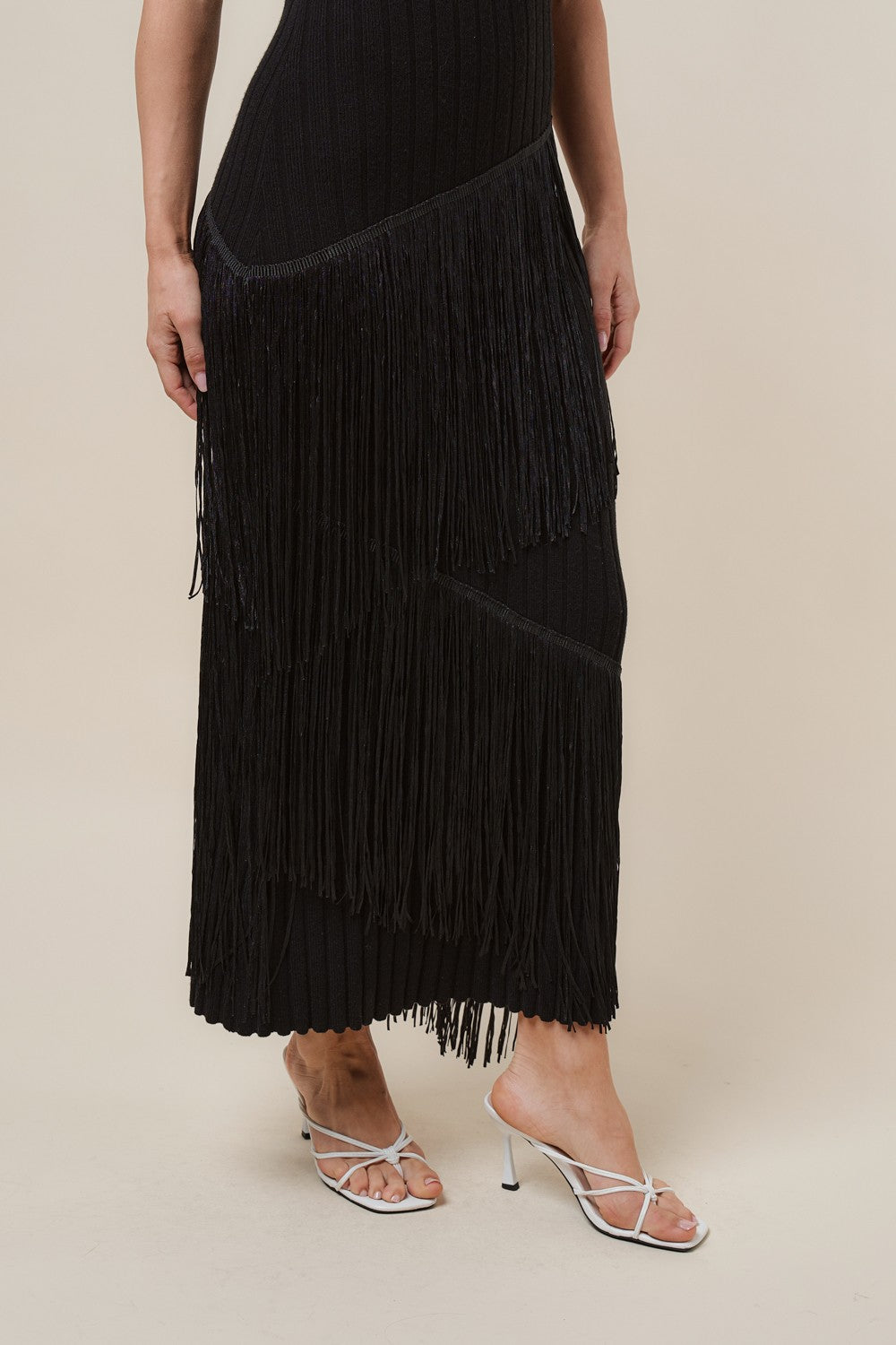 Asymmetric Fringe Maxi Dress