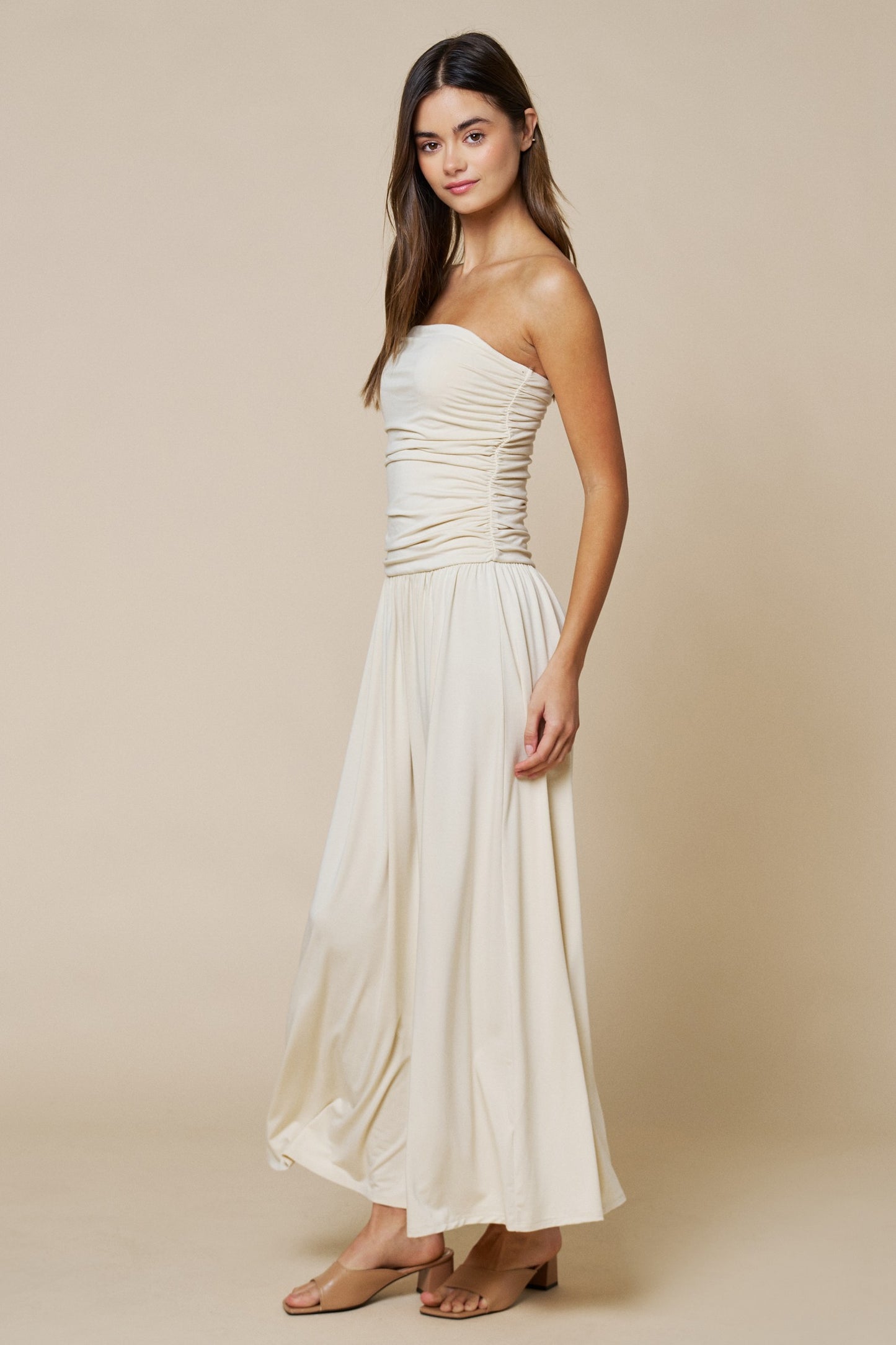Strapless Ruched Maxi Dress