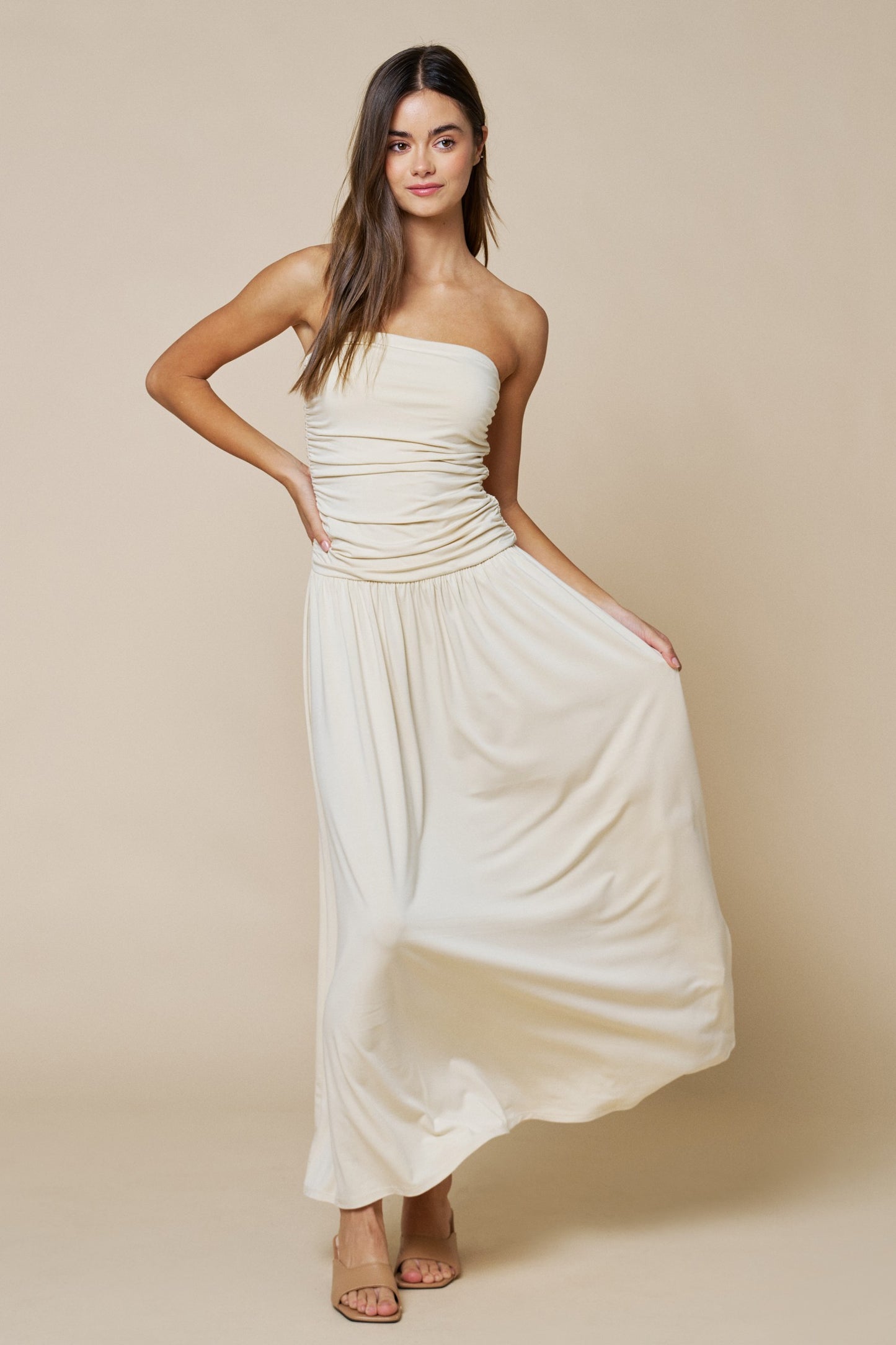 Strapless Ruched Maxi Dress
