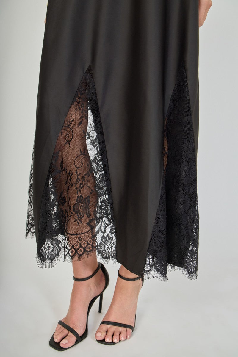Satin Lace Maxi Skirt