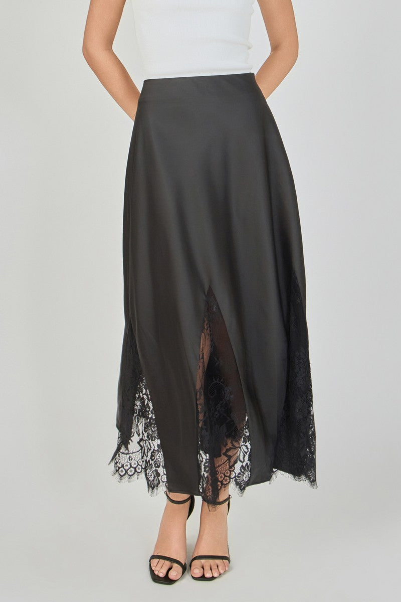 Satin Lace Maxi Skirt