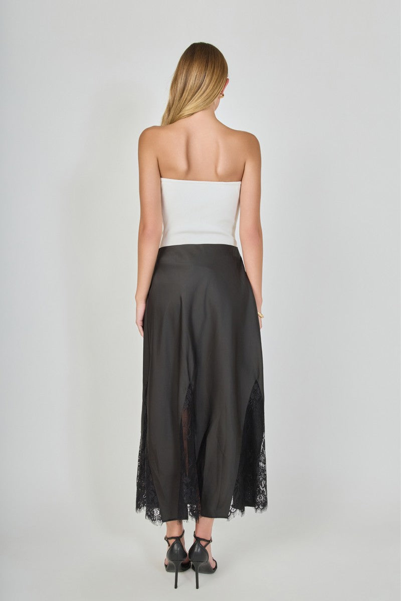 Satin Lace Maxi Skirt