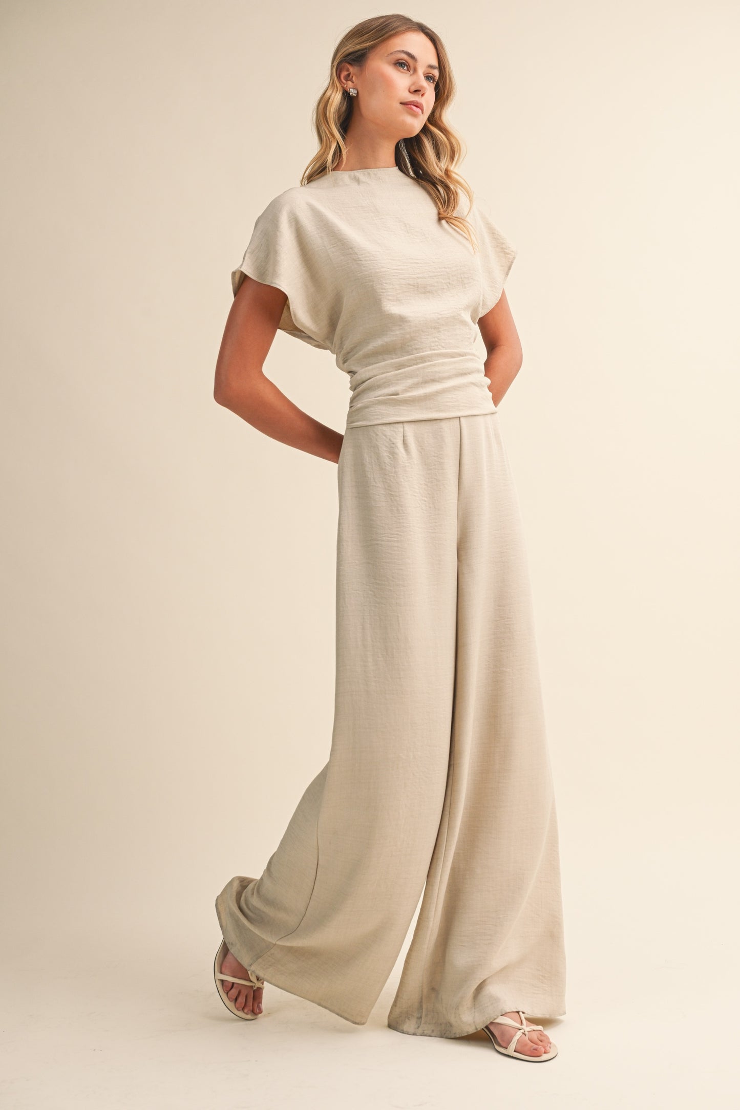PRE ORDER Ruched Wide Leg Jumpsuit Cream (ETA JULY)
