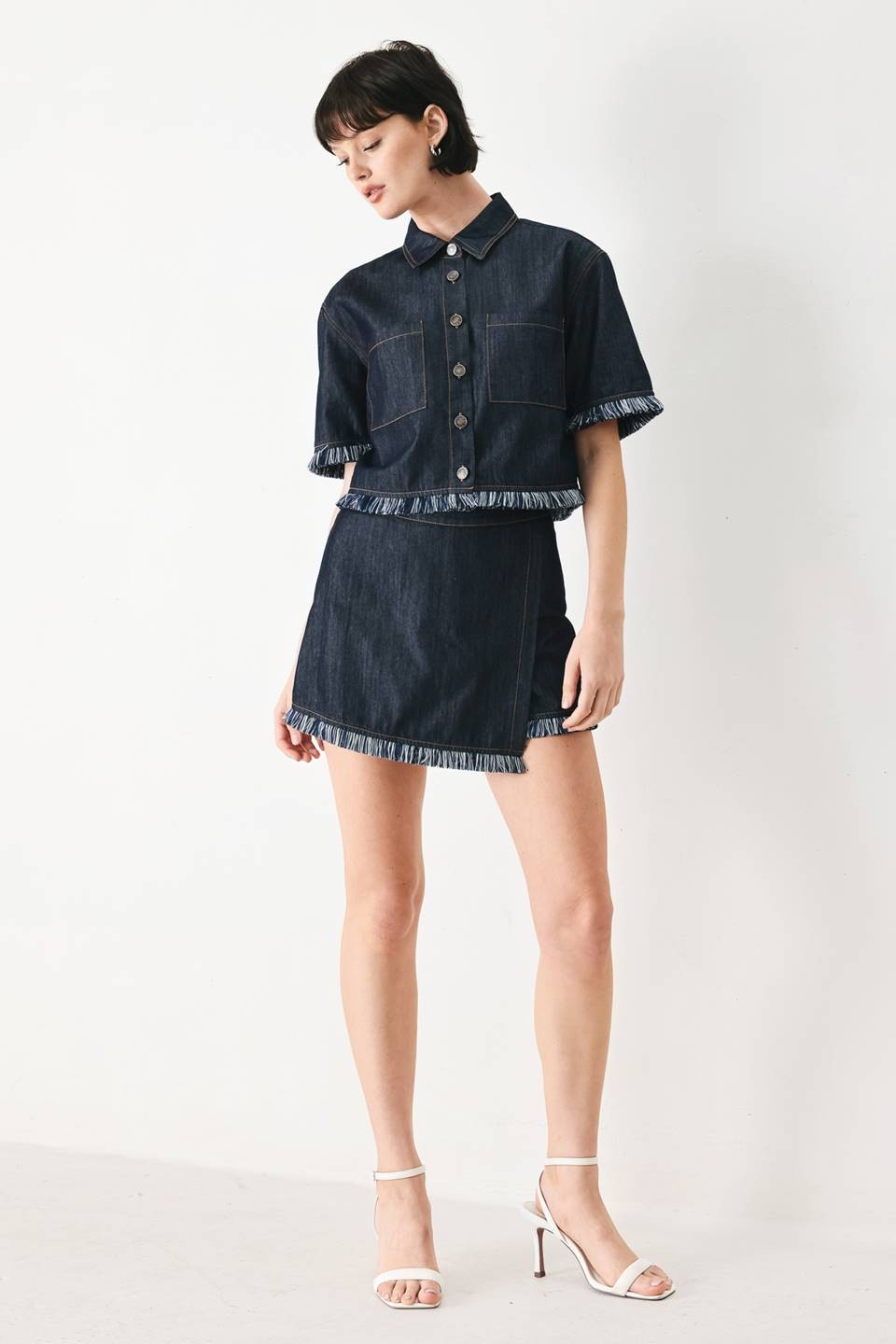 Fringe Denim Skort Set