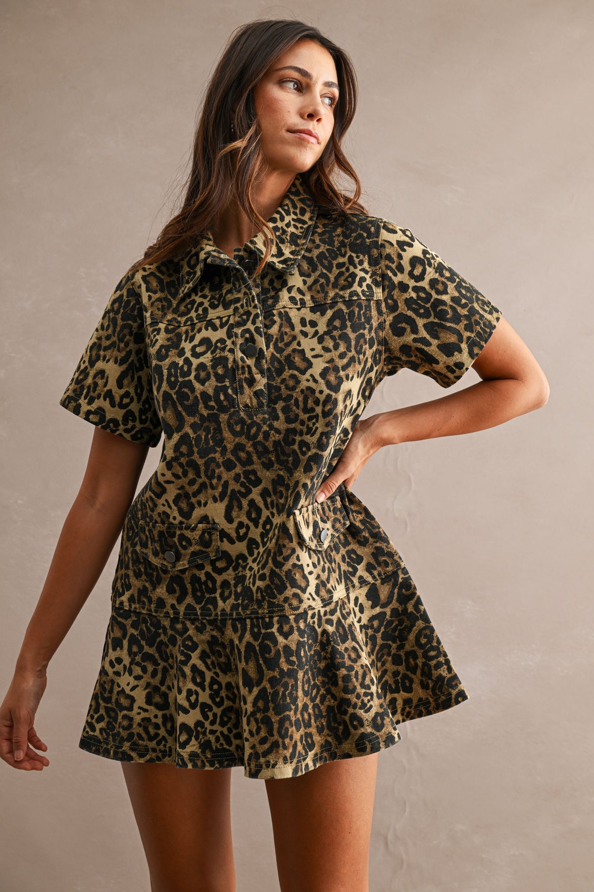 Leopard Denim Mini Dress
