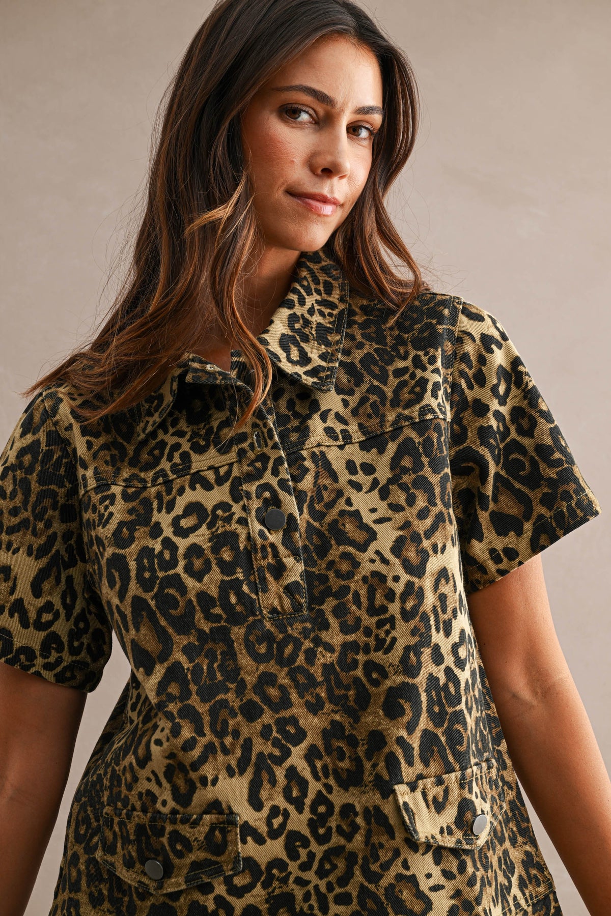 Leopard Denim Mini Dress