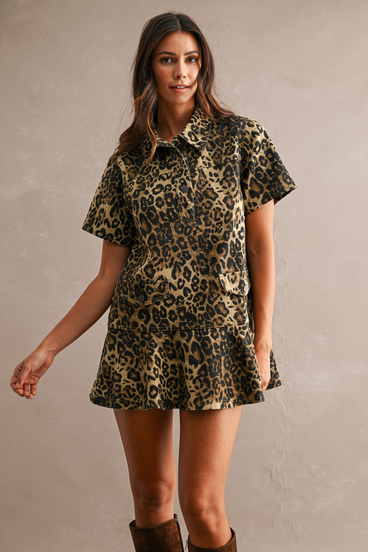 Leopard Denim Mini Dress