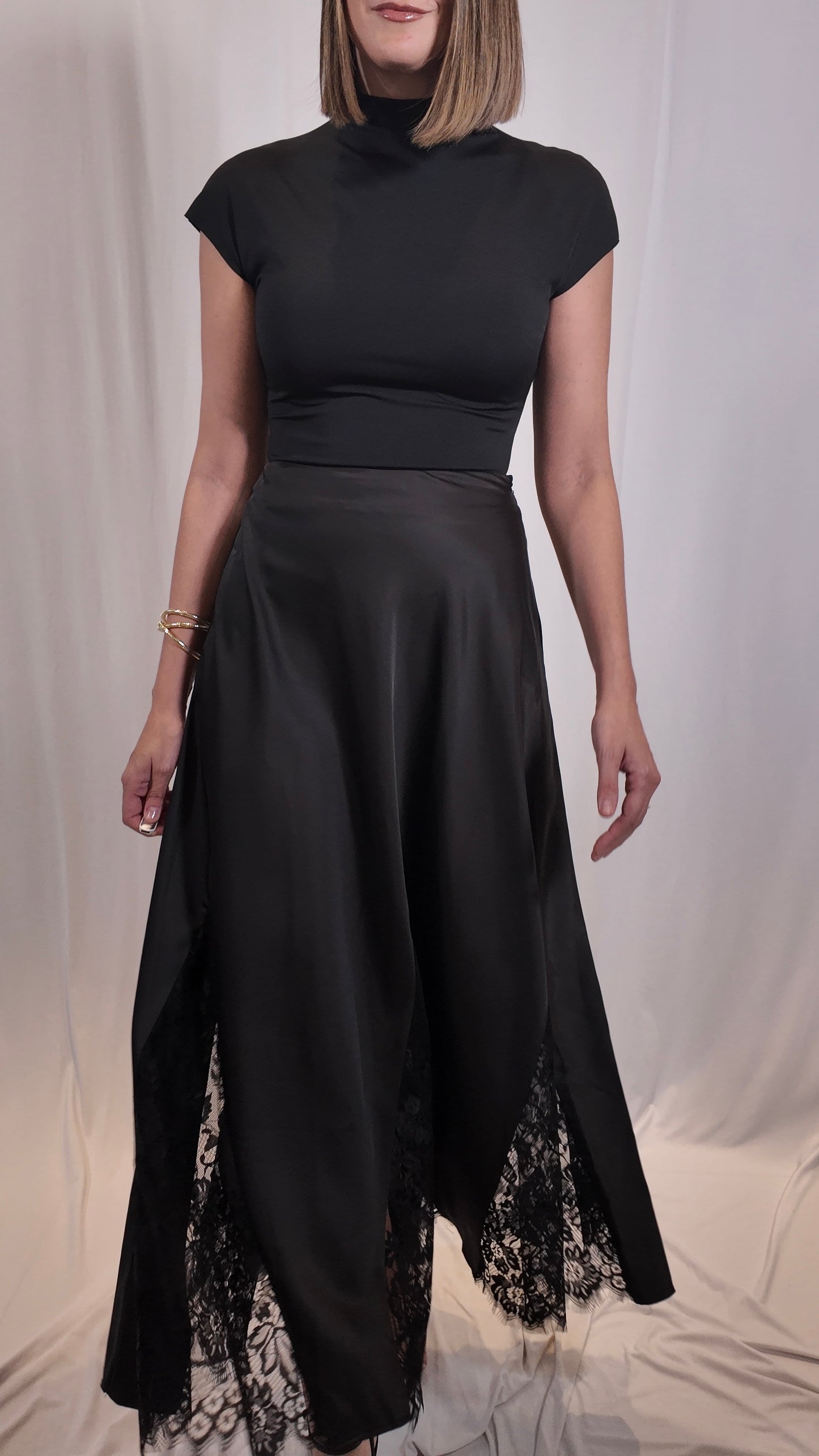 Satin Lace Maxi Skirt
