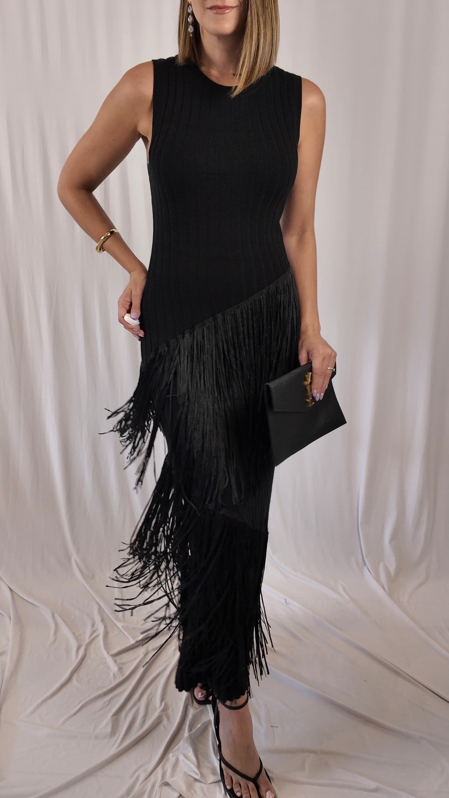Asymmetric Fringe Maxi Dress