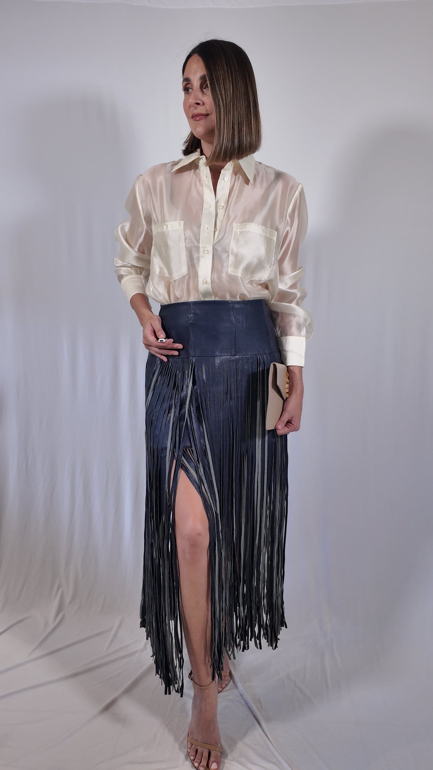 Fringe Faux Leather Skirt