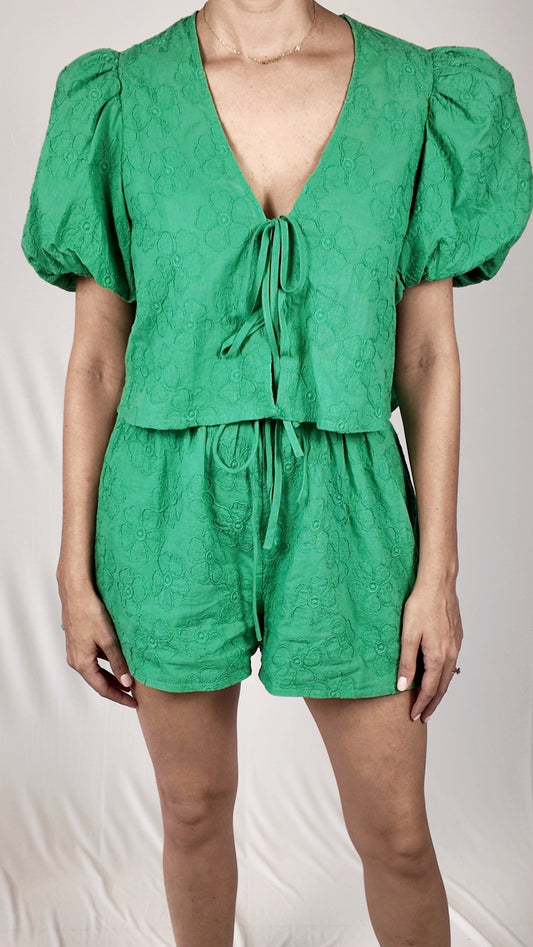 Floral Embroidered Green Set
