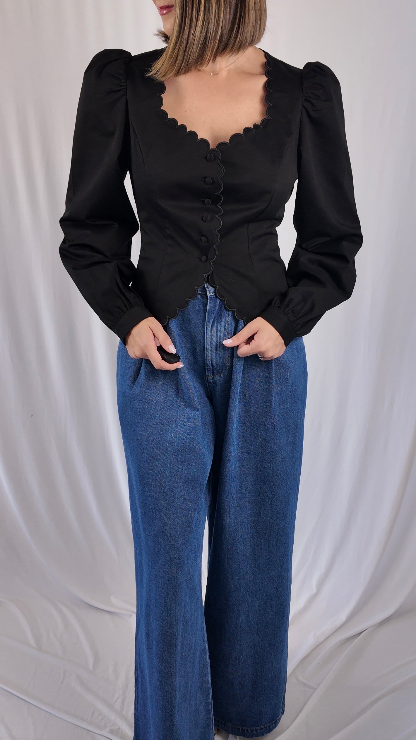 Black Scalloped Blouse