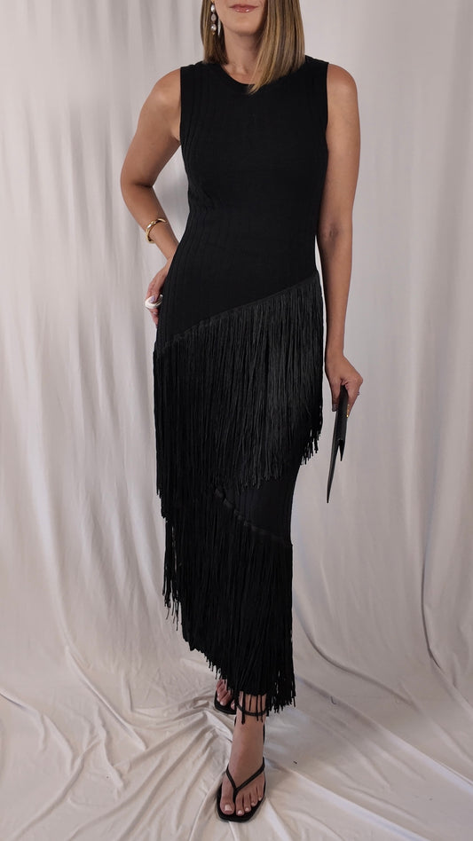 Asymmetric Fringe Maxi Dress