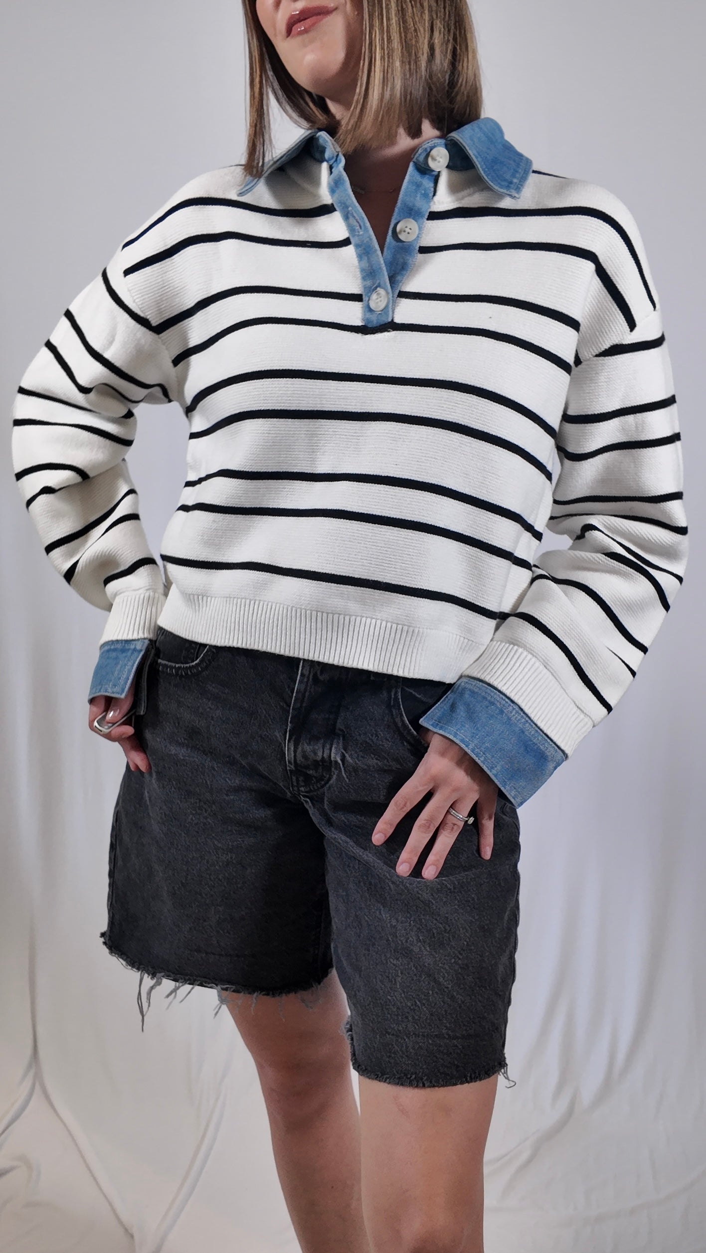 Contrast Denim Sweater