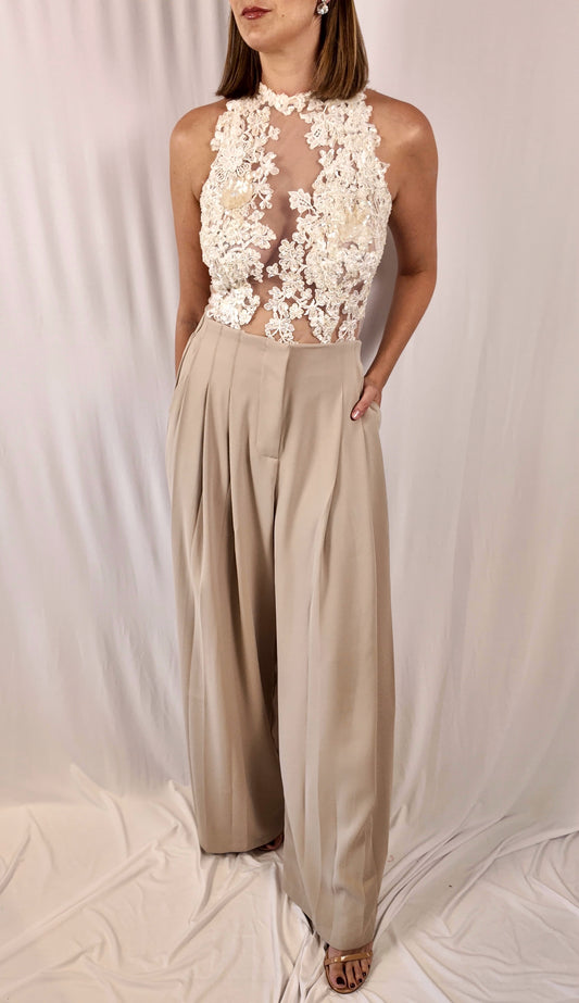 Stone Pleated Trousers