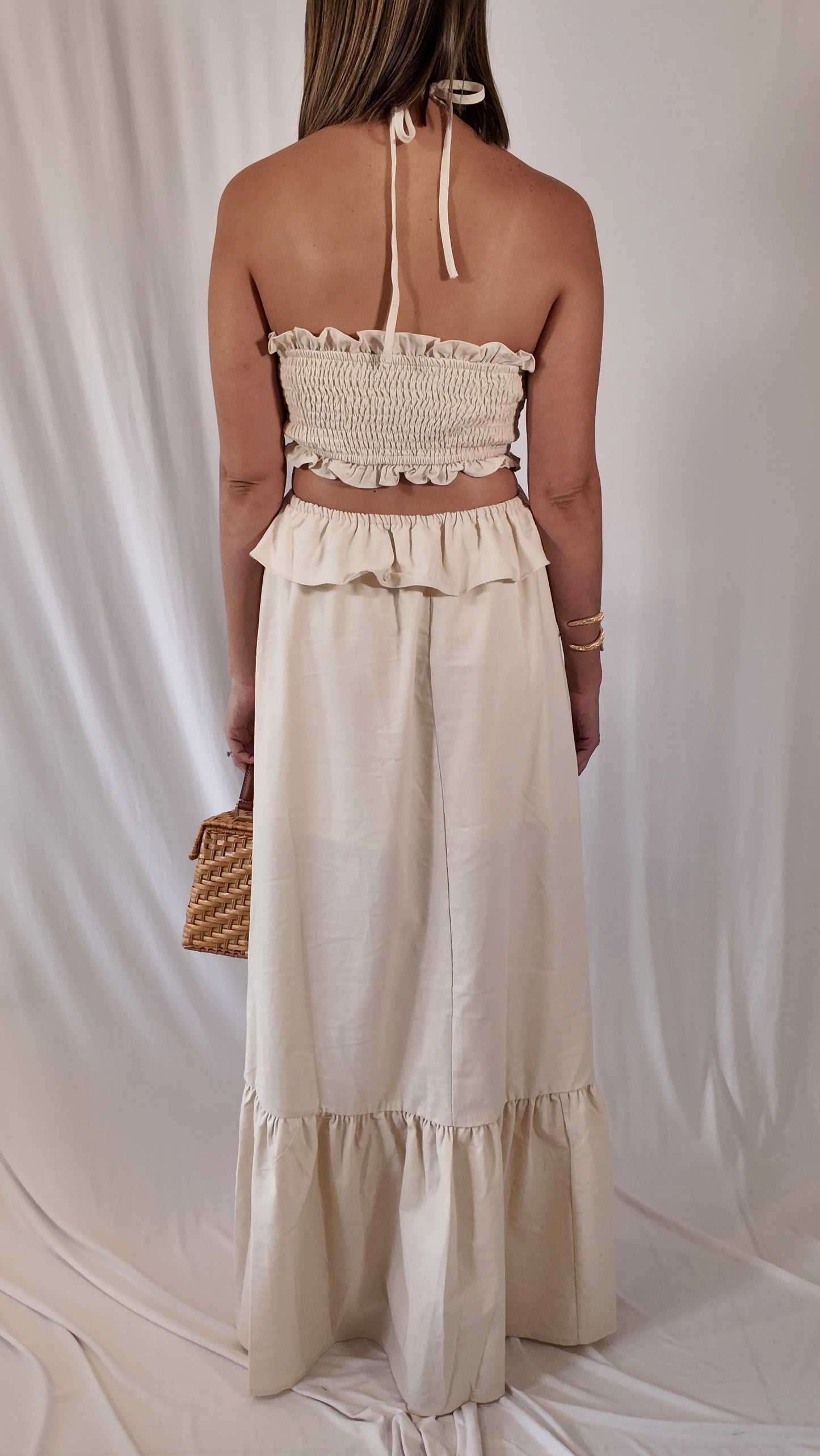 Cut-out Ruffled Halter Maxi Dress