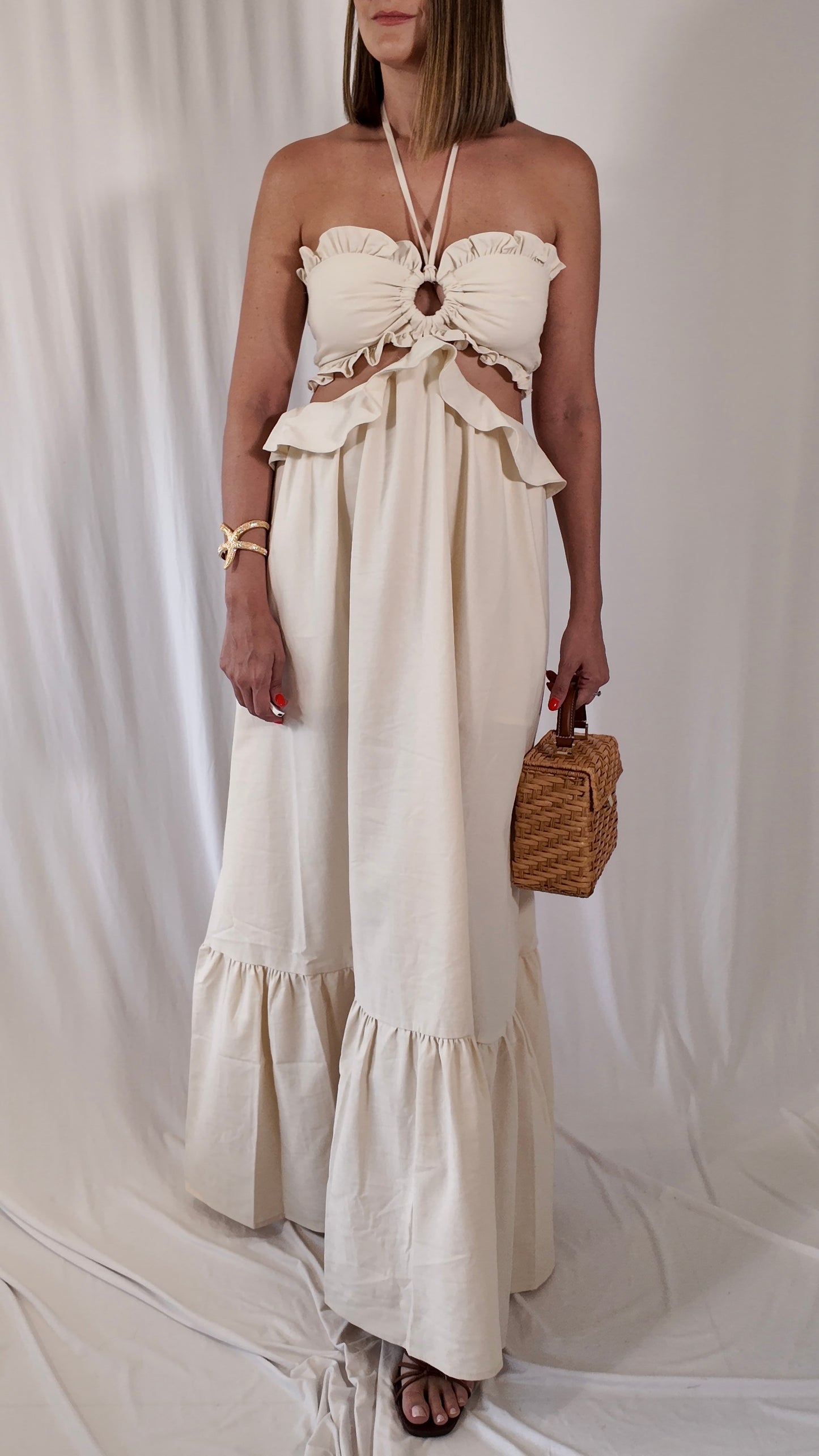 Cut-out Ruffled Halter Maxi Dress