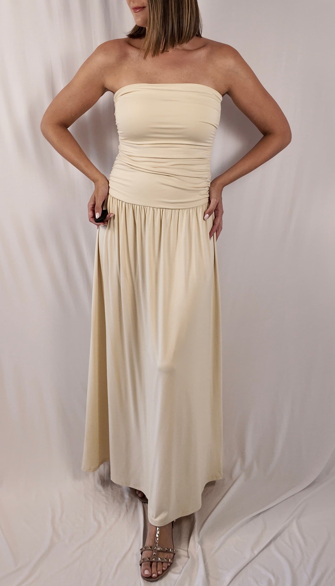 Strapless Ruched Maxi Dress