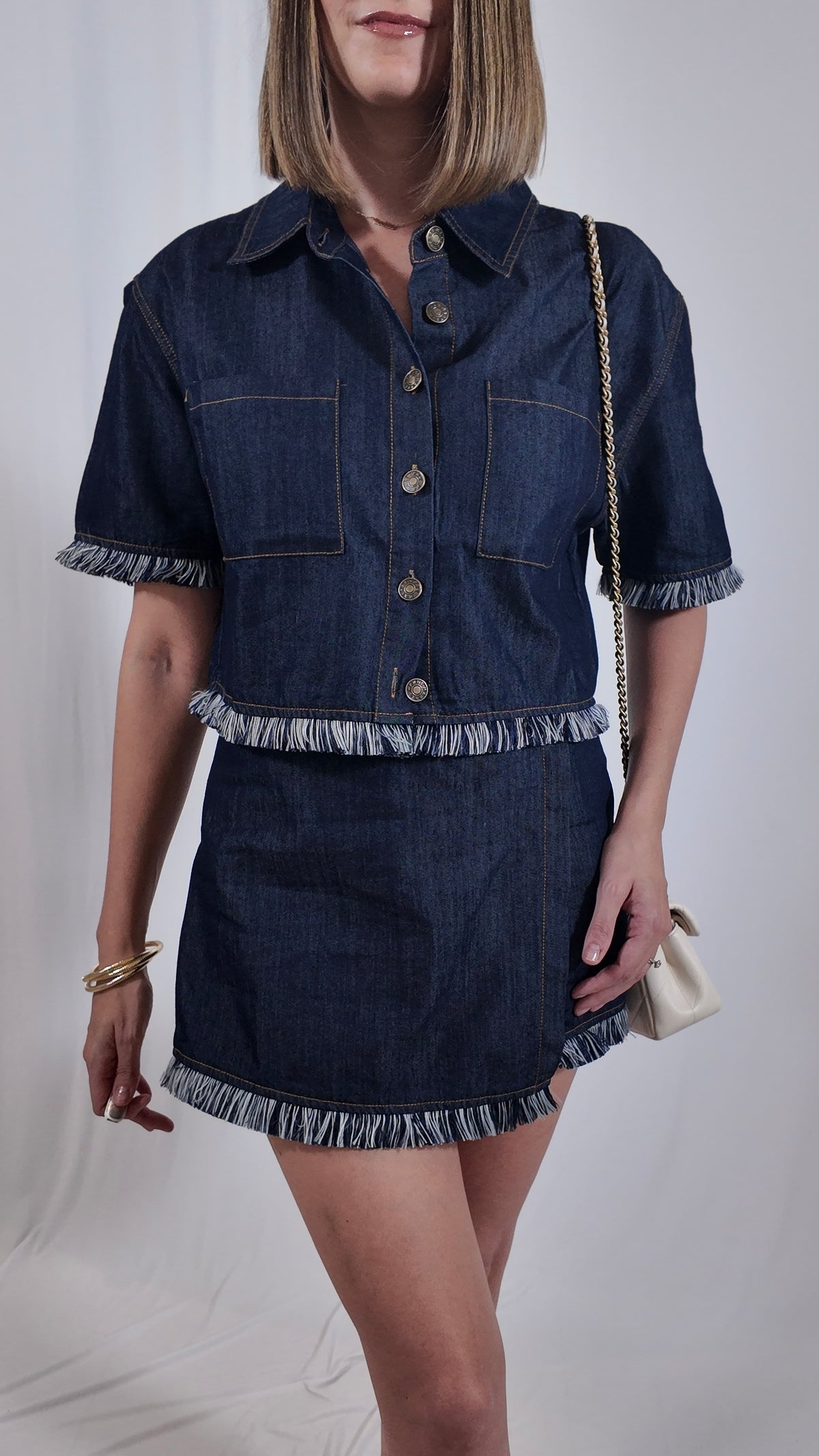 Fringe Denim Skort Set