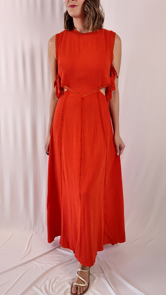 Cut-out Lace Trim Midi Dress