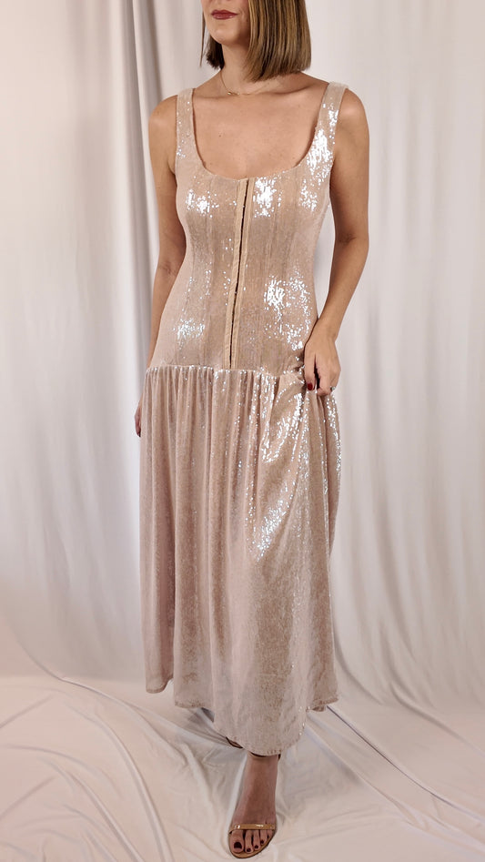 Soft Pink Sequin Maxi Dress