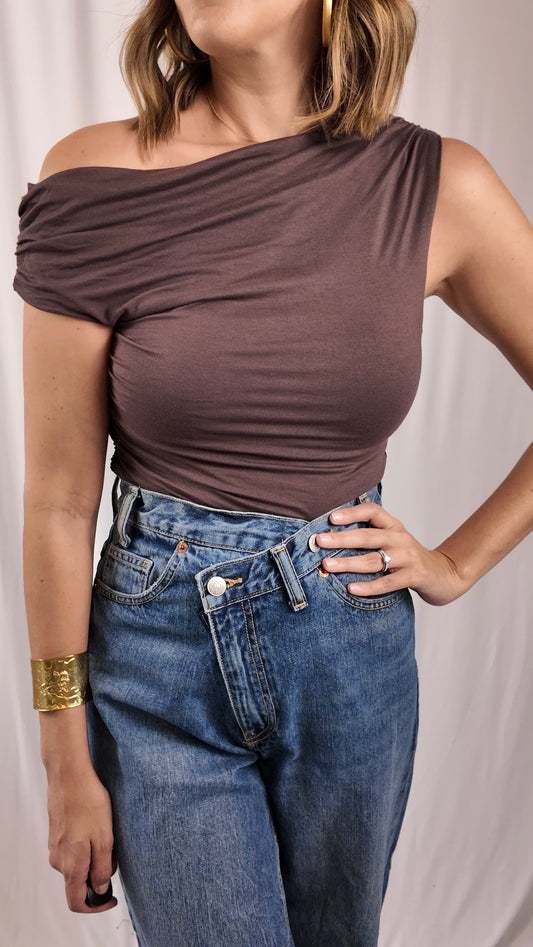 One Shoulder Brown Top