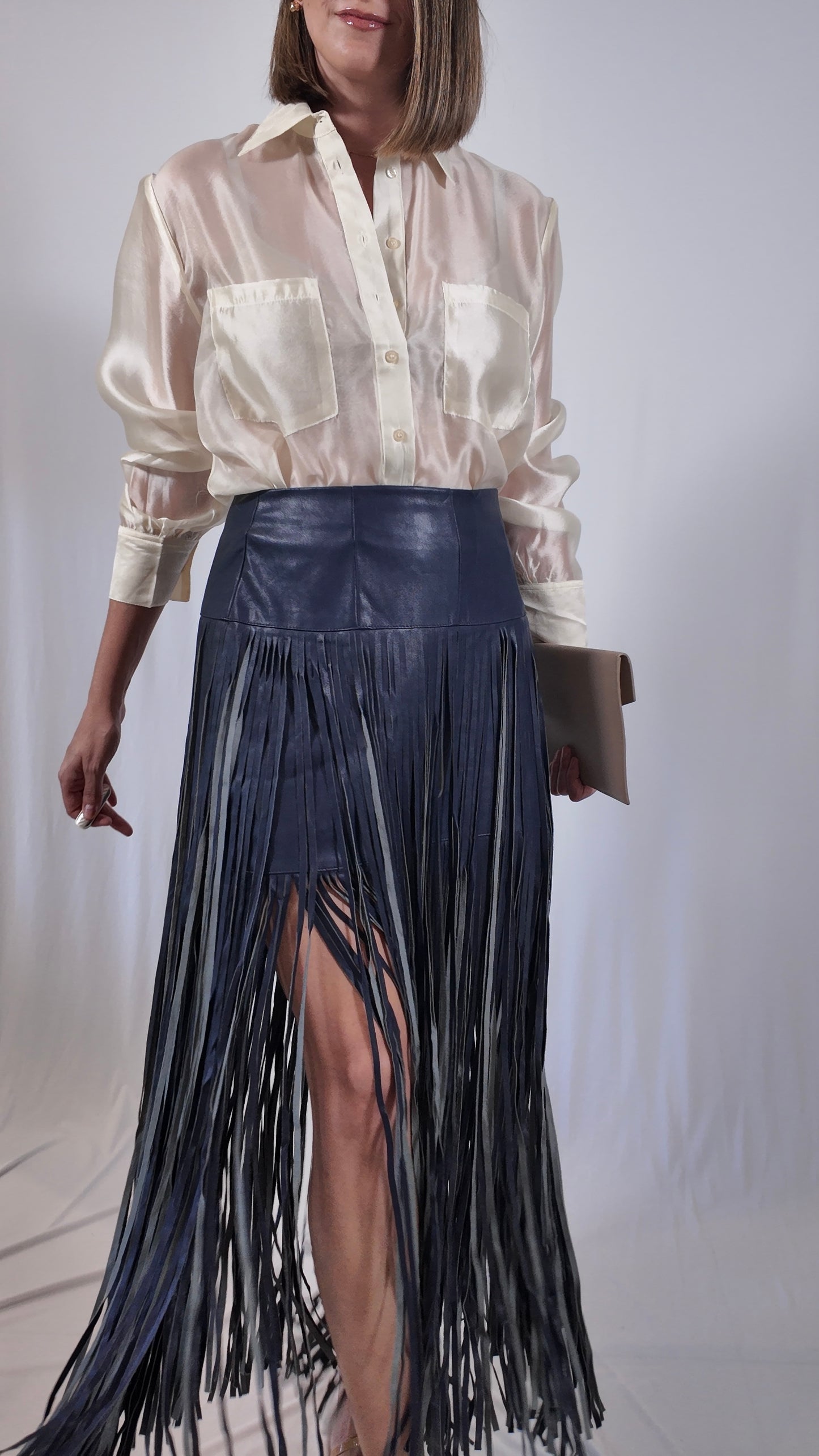 Fringe Faux Leather Skirt