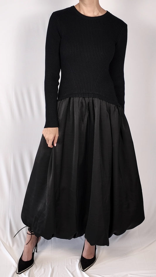 Ribbed Sweater Poplin Dress
