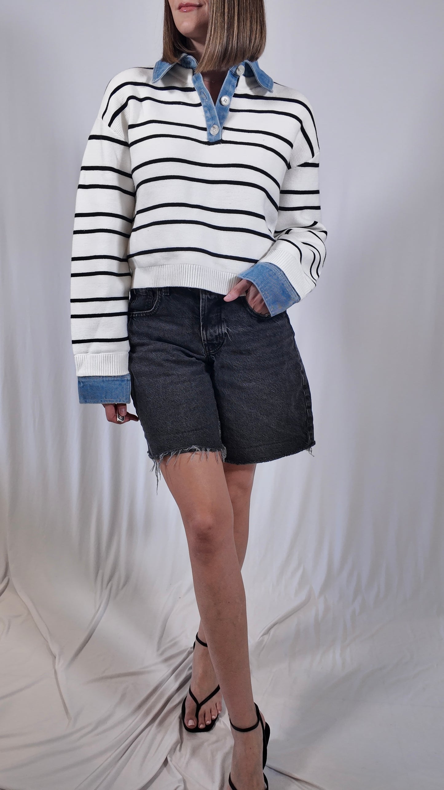 Contrast Denim Sweater