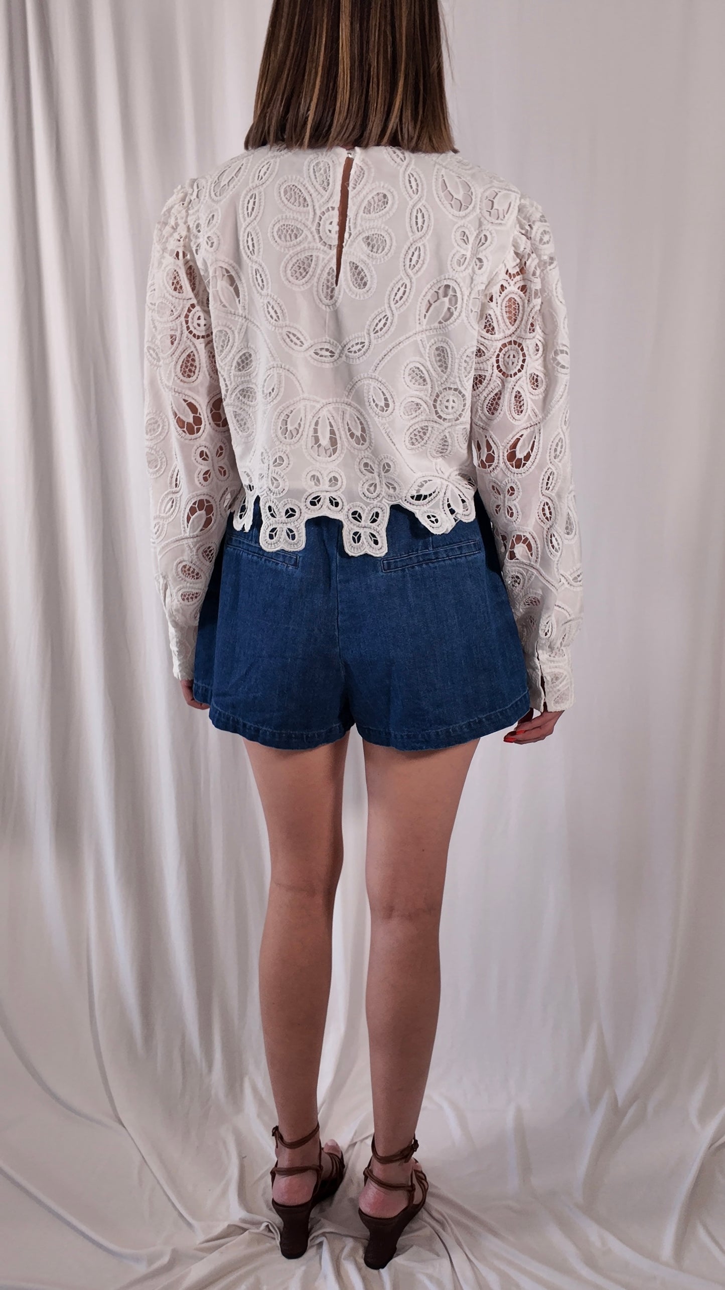 High Waisted Pleated Denim Shorts