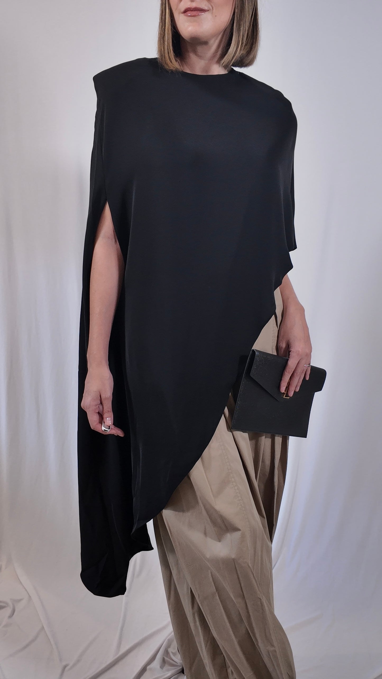 Black Asymmetrical Cape Top